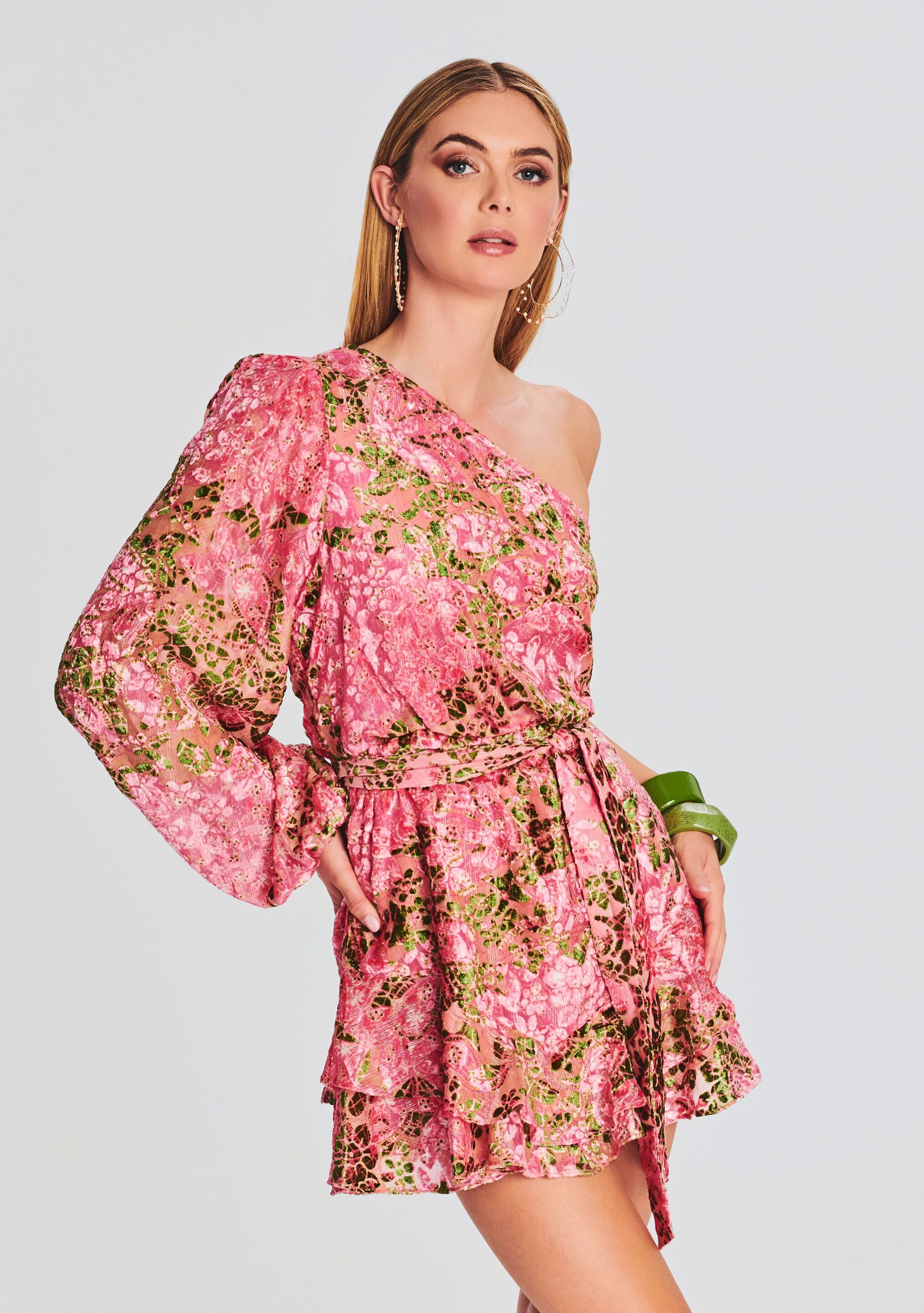 Pakhi One Shoulder Mini Dress-Stylulu