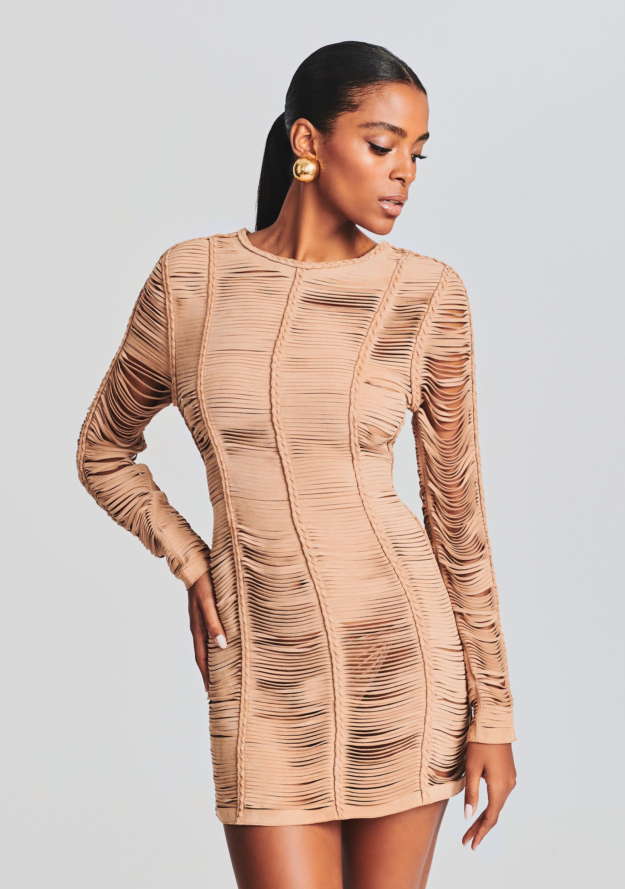 Ebony Suede Leather Dress-Stylulu