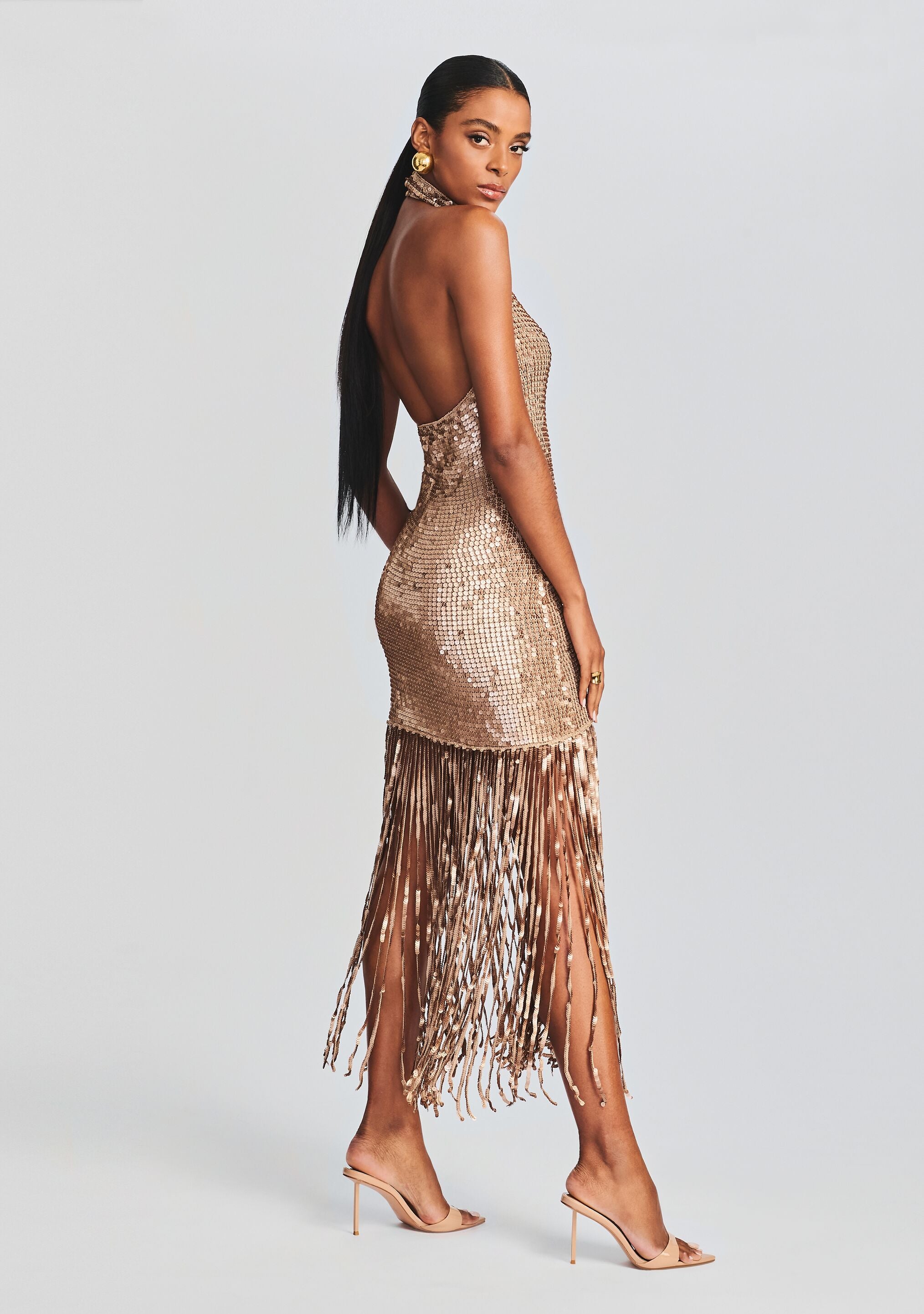 Renzo Sequin Fringe Crochet Dress-Stylulu