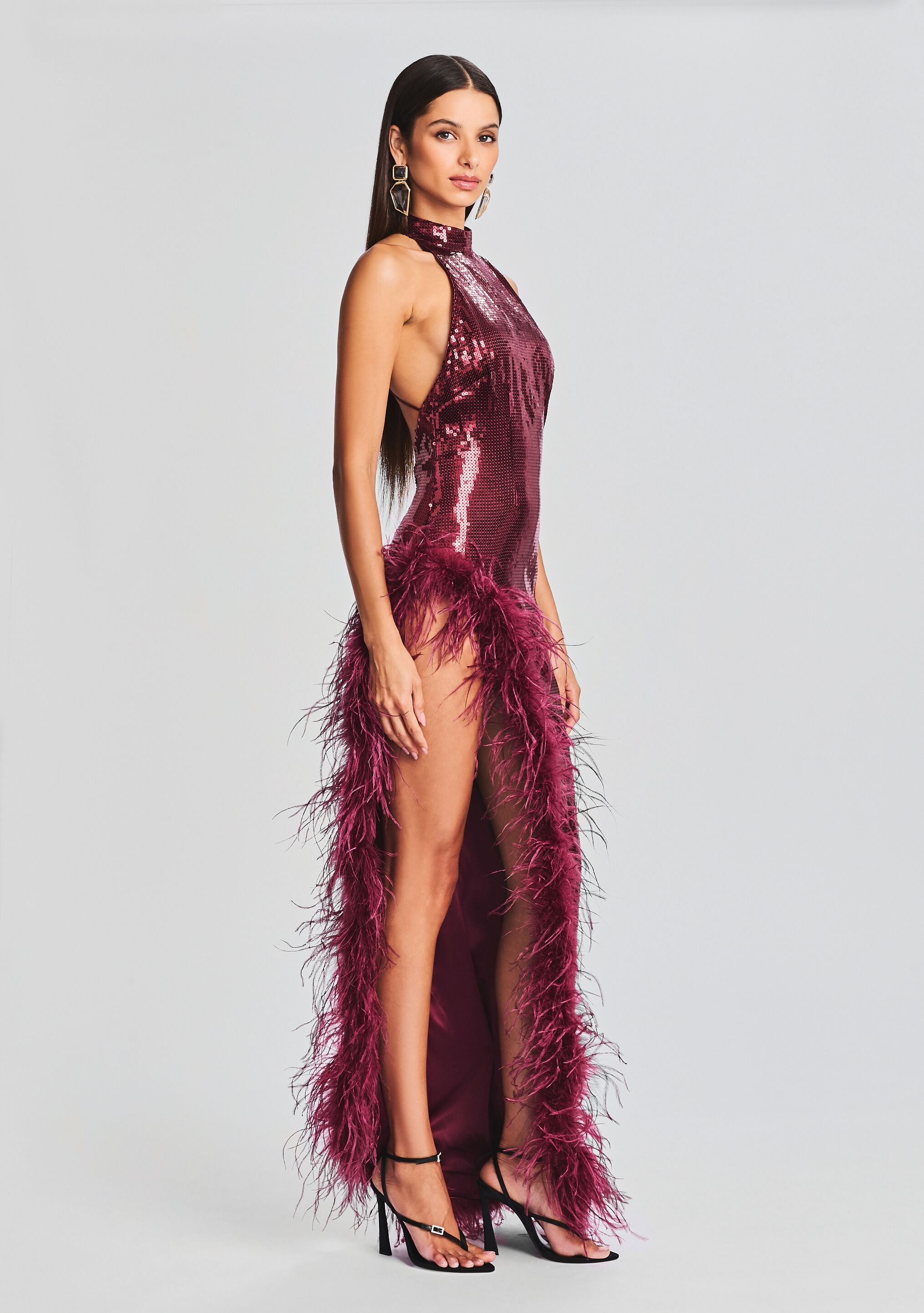 Vixen Sequin Feather Dress-Stylulu