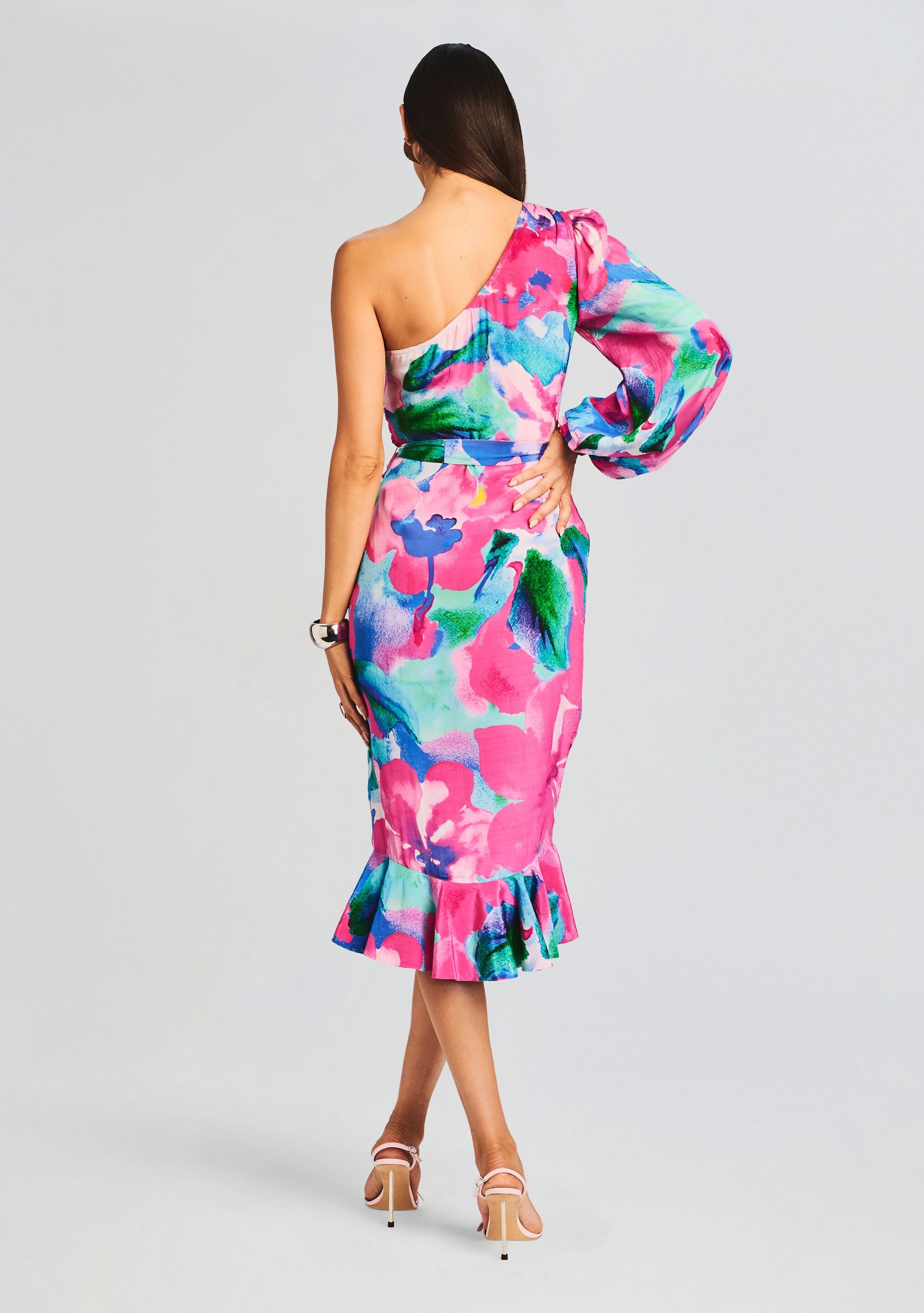 Vesa One Shoulder Midi Dress-Stylulu