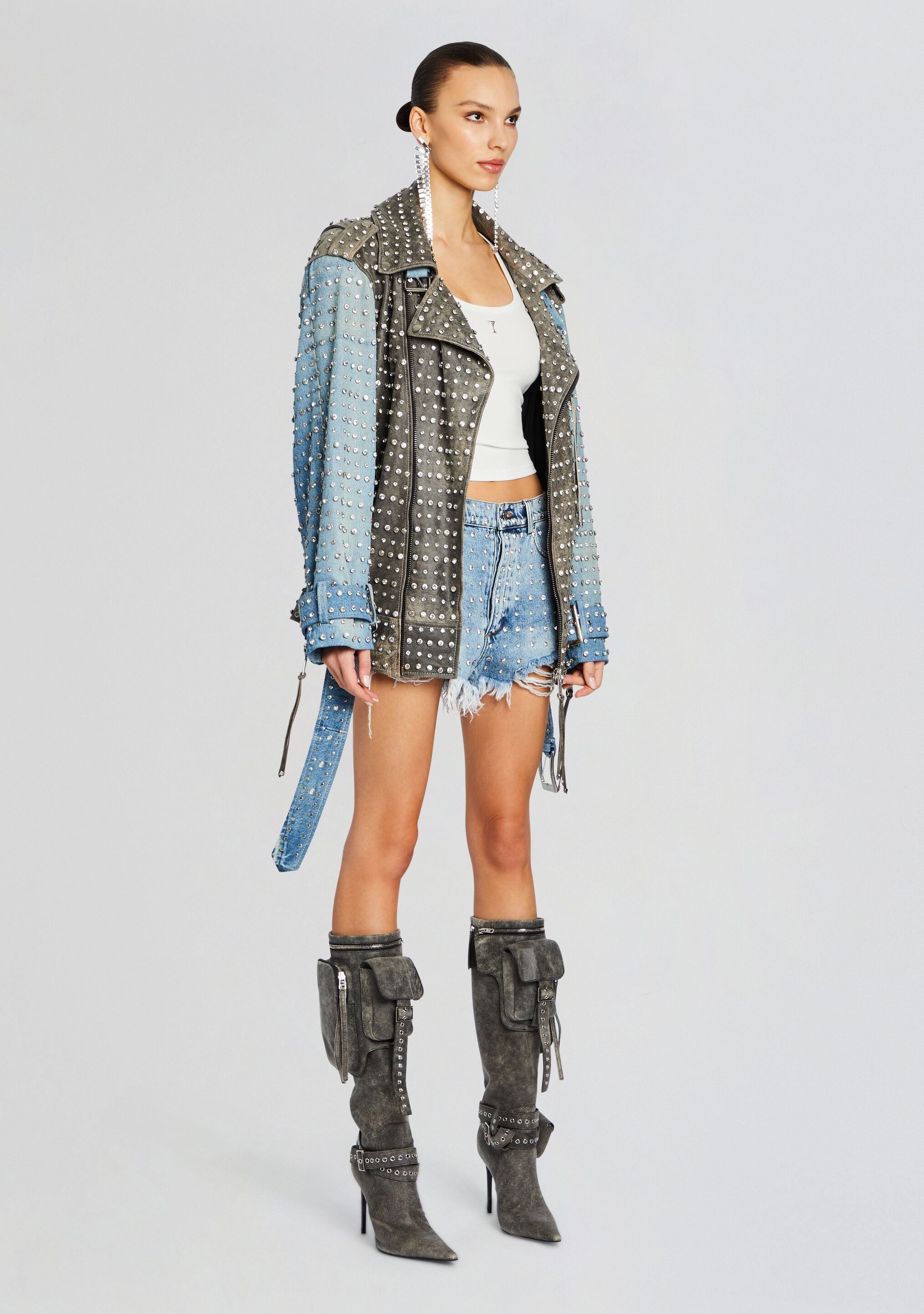 Rebel Embellished Leather Jacket-Stylulu