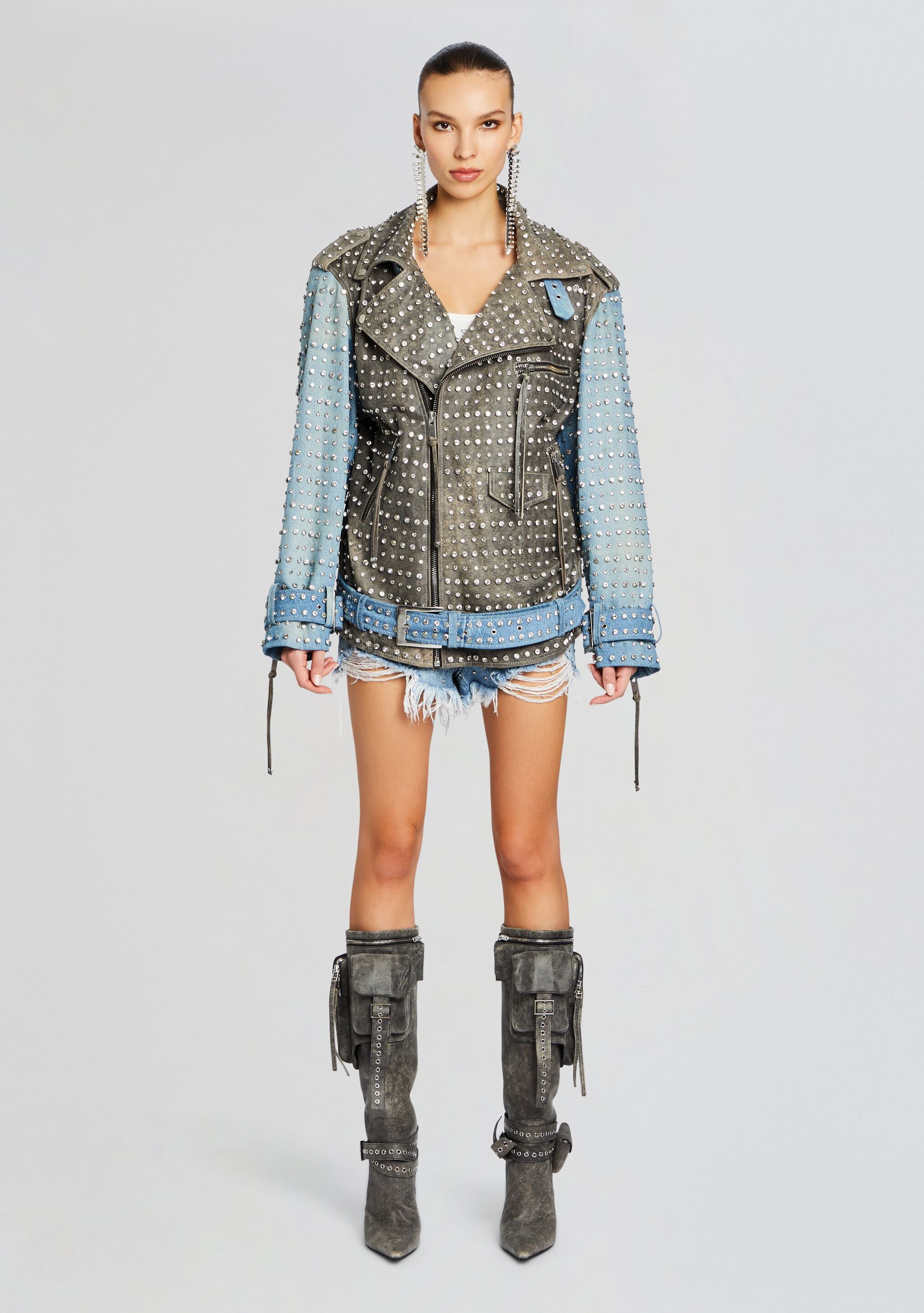 Rebel Embellished Leather Jacket-Stylulu