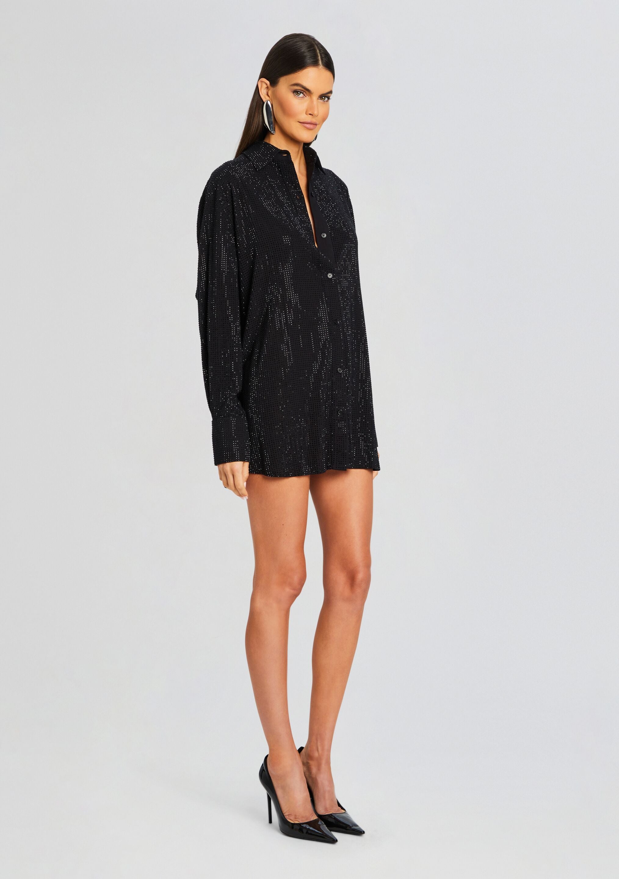 Maddox Embellished Shirt Dress-Stylulu