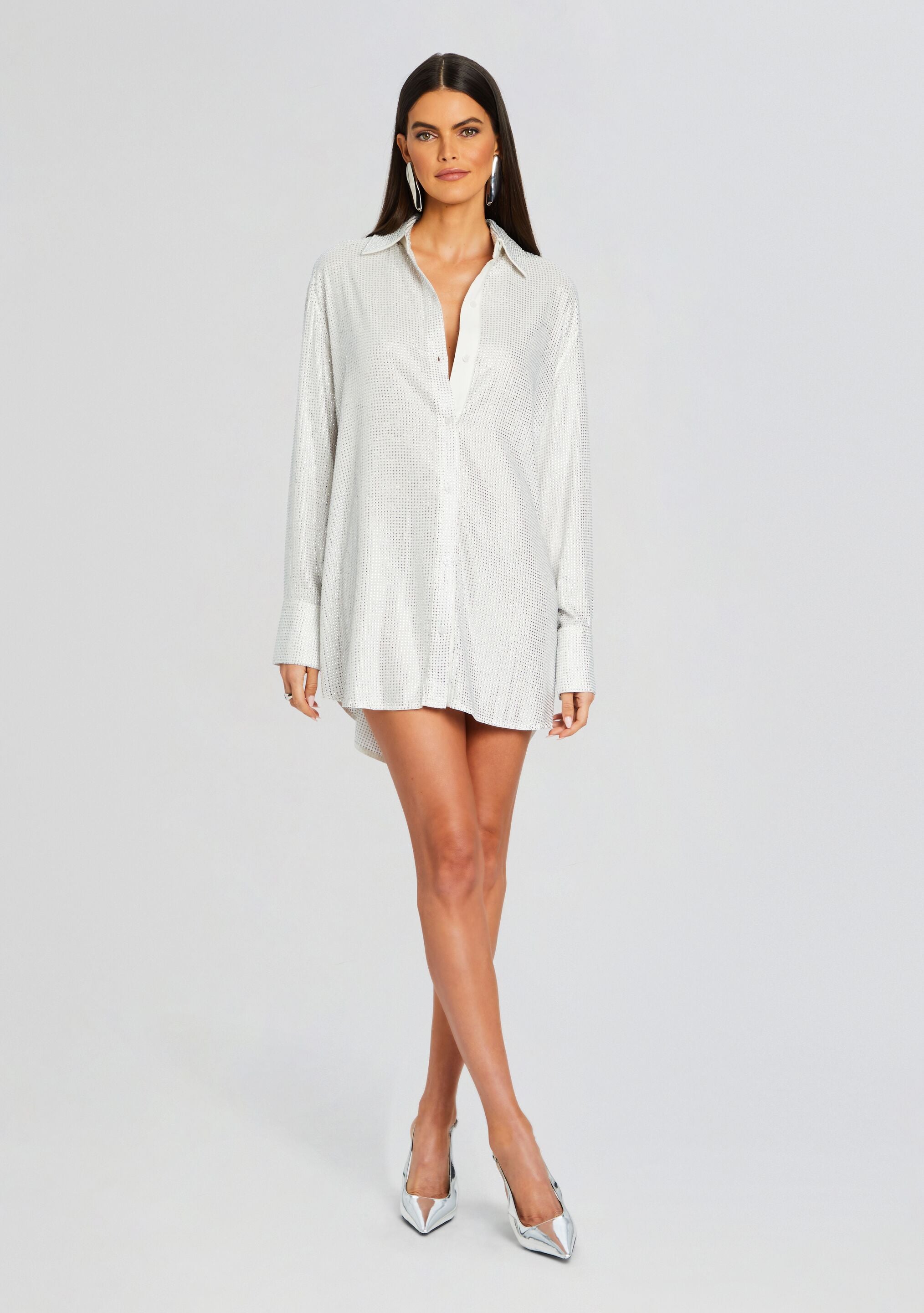 Maddox Embellished Shirt Dress-Stylulu