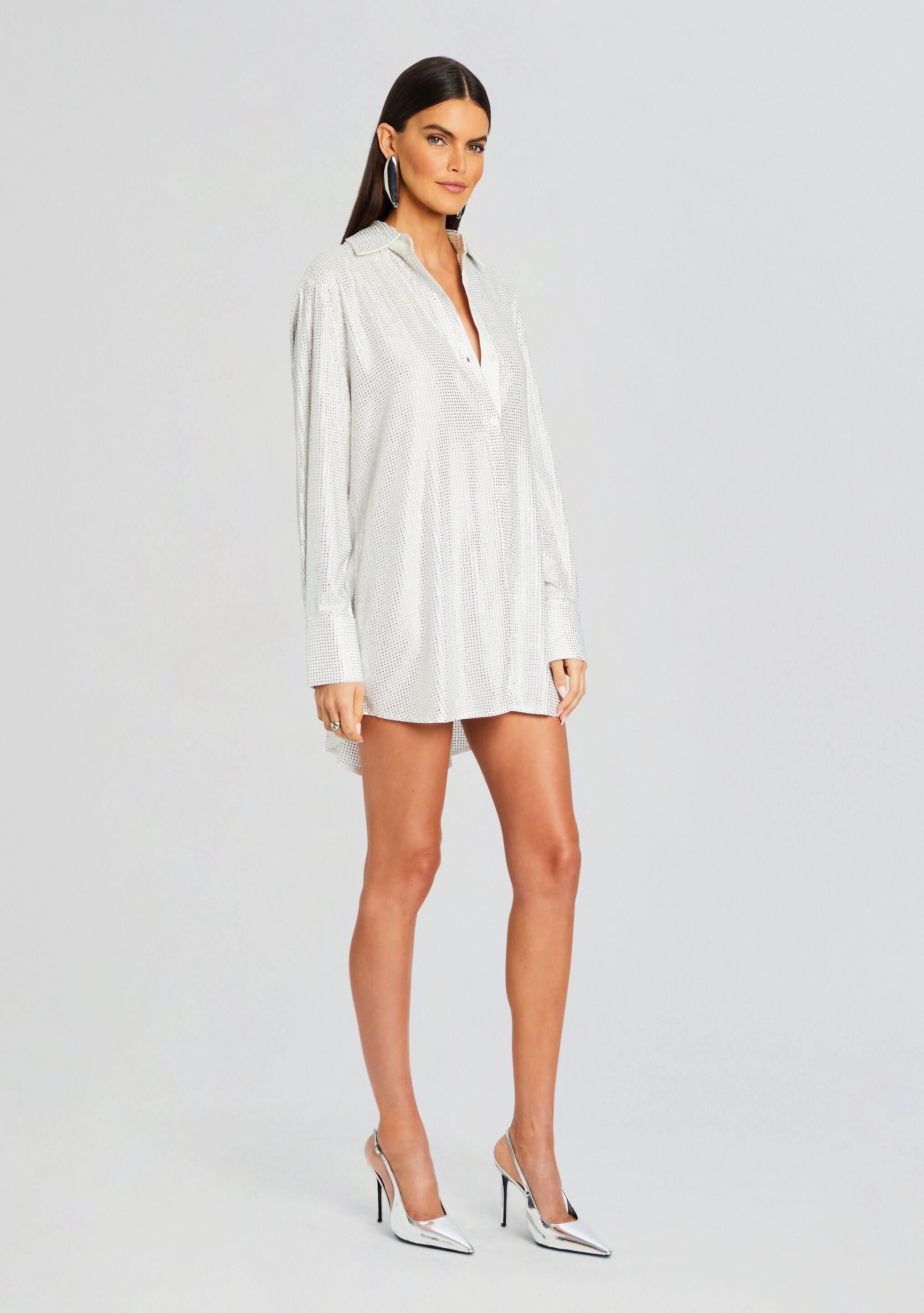 Maddox Embellished Shirt Dress-Stylulu