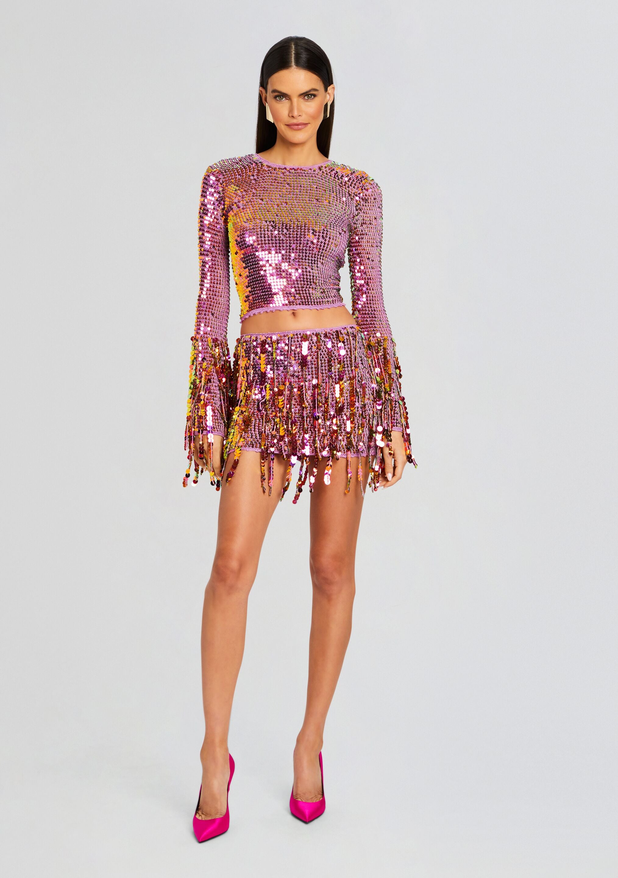 Nicola Sequin Fringe Crochet Skirt-Stylulu