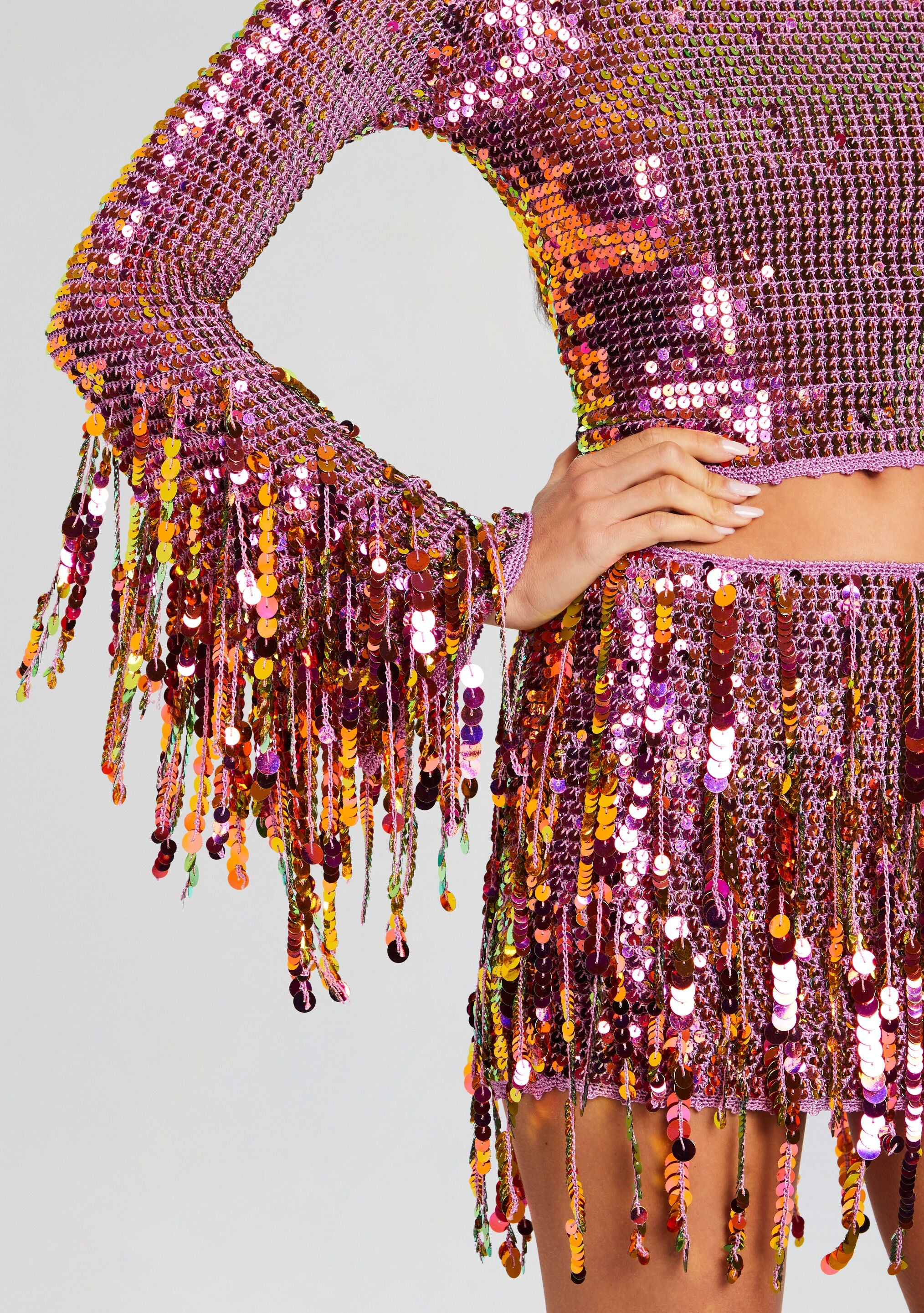 Miriam Sequin Fringe Crochet Top-Stylulu