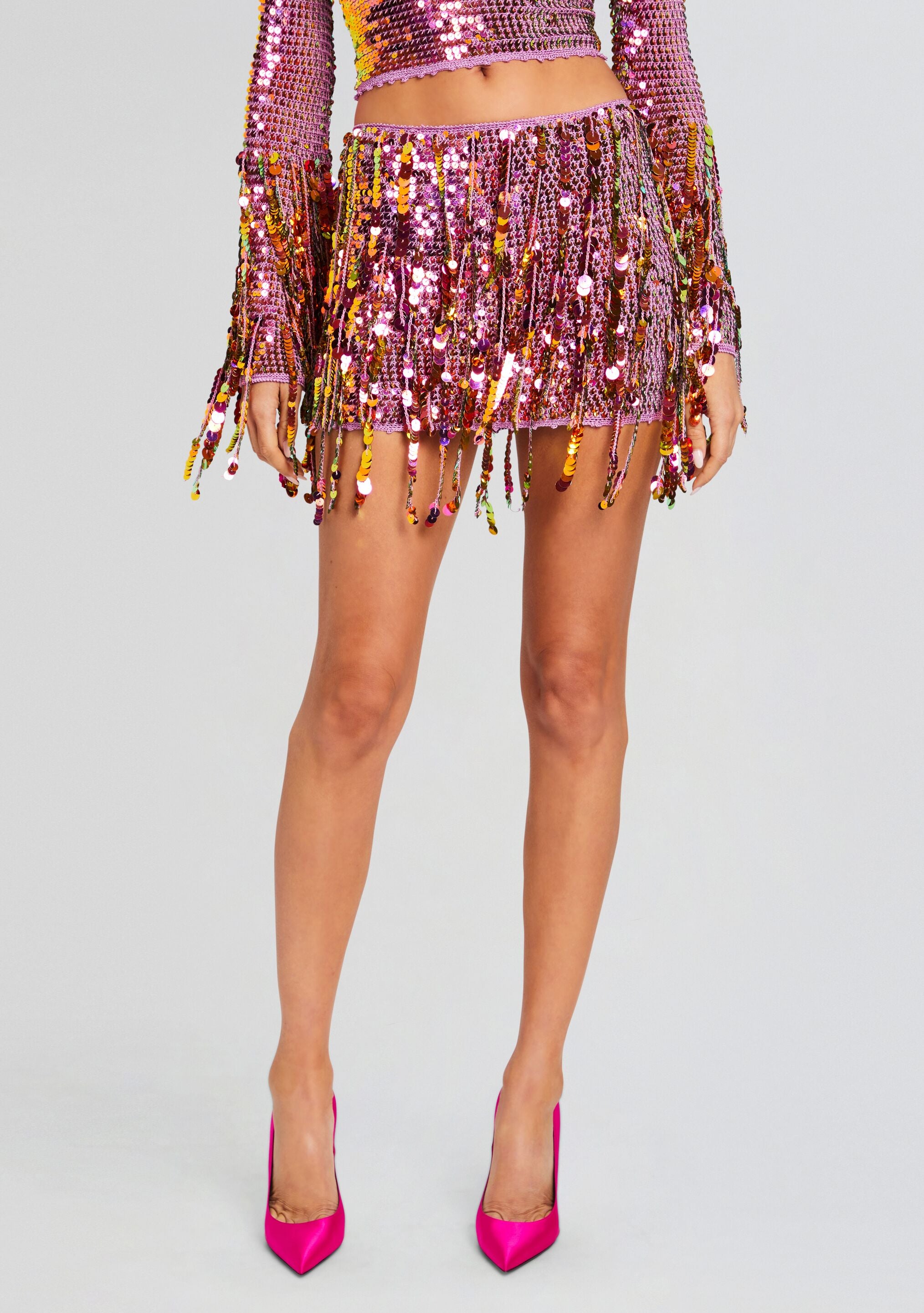 Nicola Sequin Fringe Crochet Skirt-Stylulu