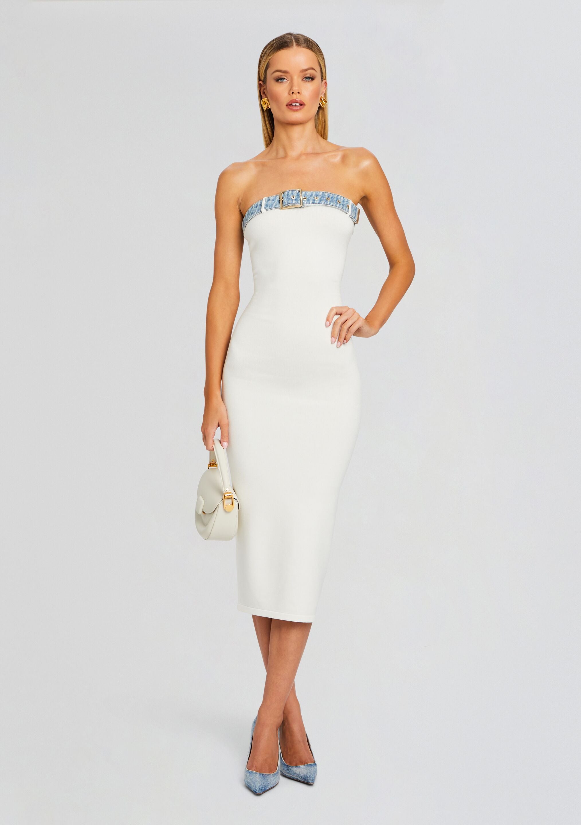 Blanche Knit Denim Dress-Stylulu