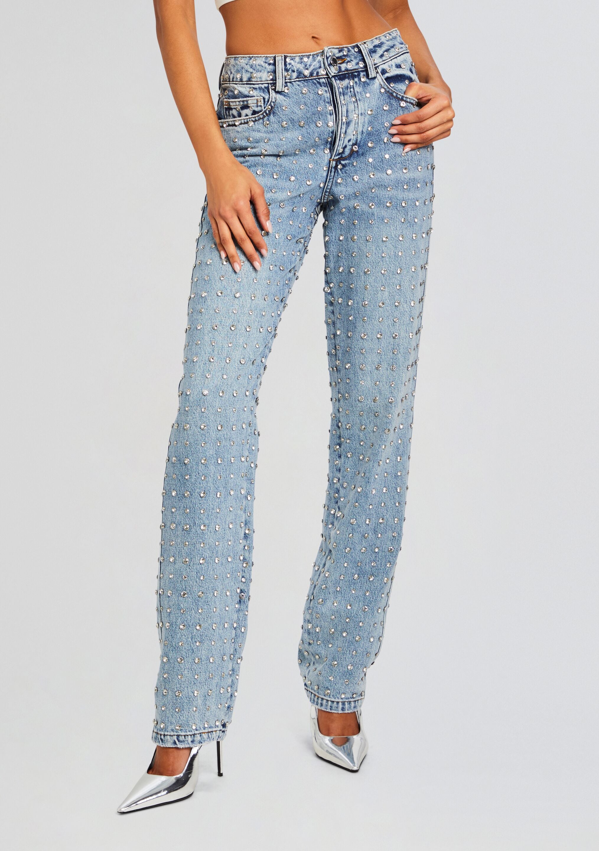 Vero Embellished Denim Pant-Stylulu
