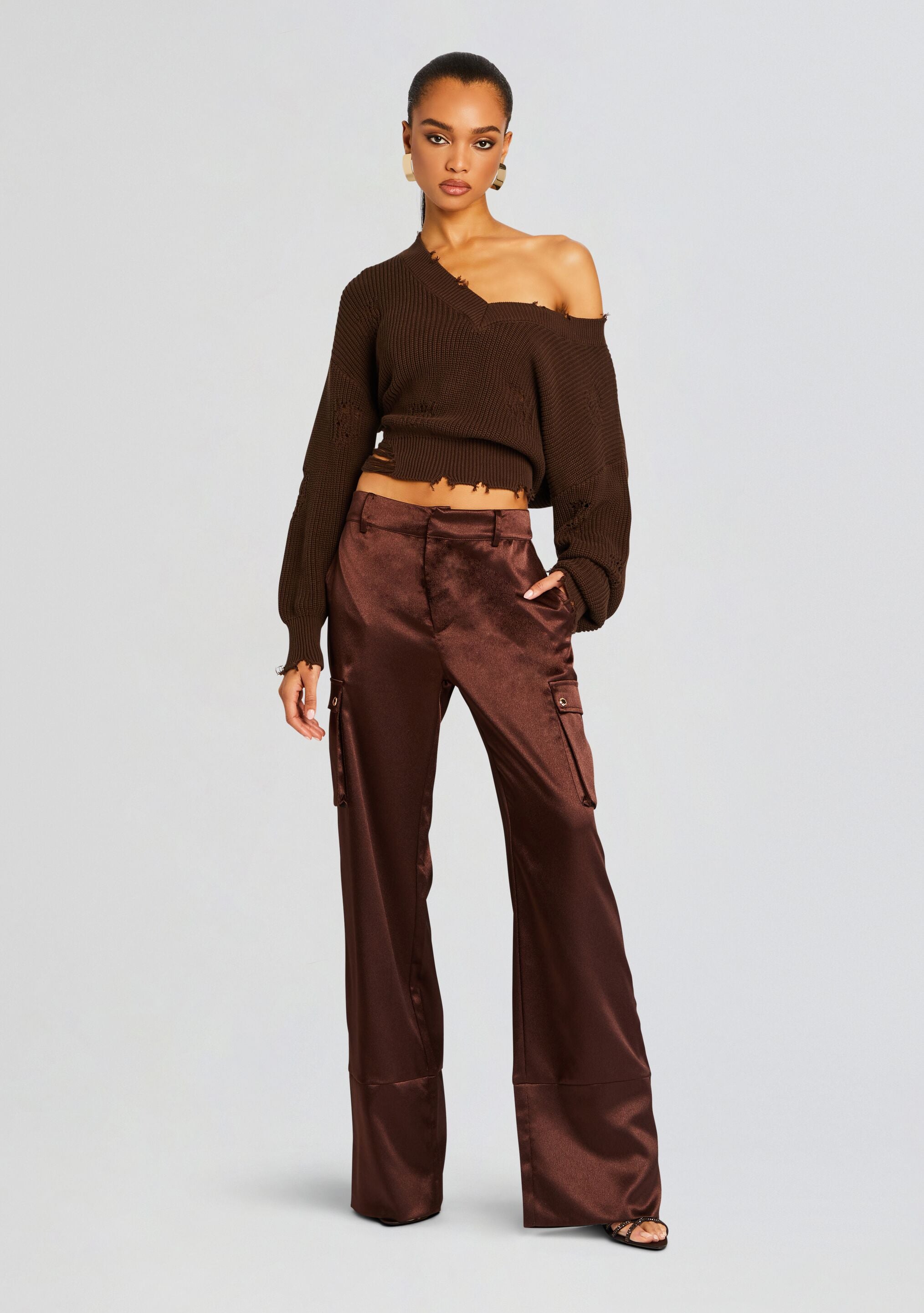 Galia Satin Cargo Pant-Stylulu