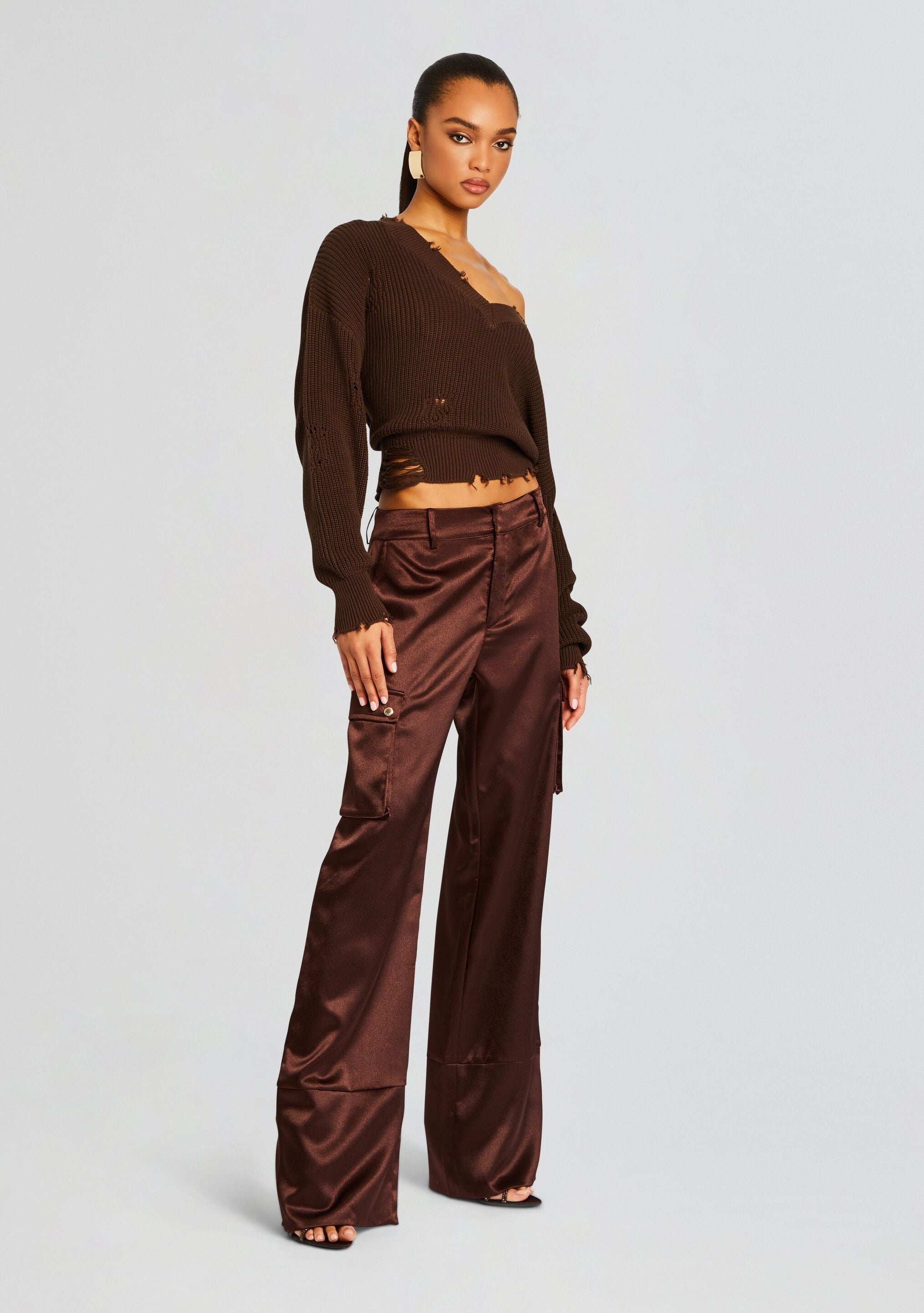Galia Satin Cargo Pant-Stylulu