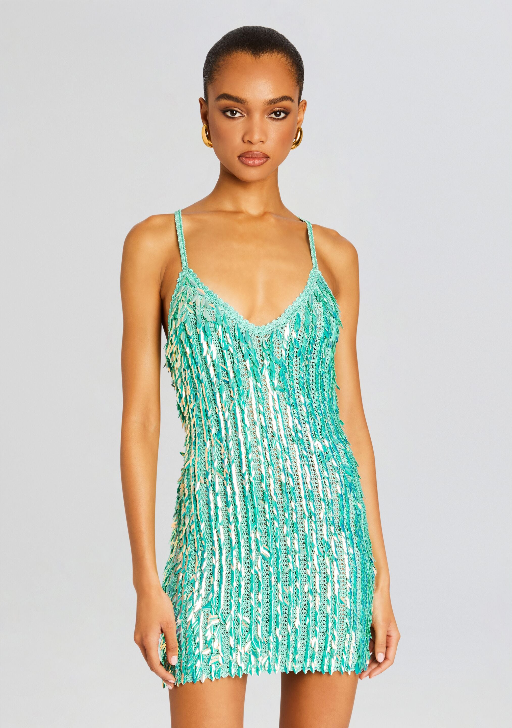 Saros Feather Sequin Crochet Dress-Stylulu