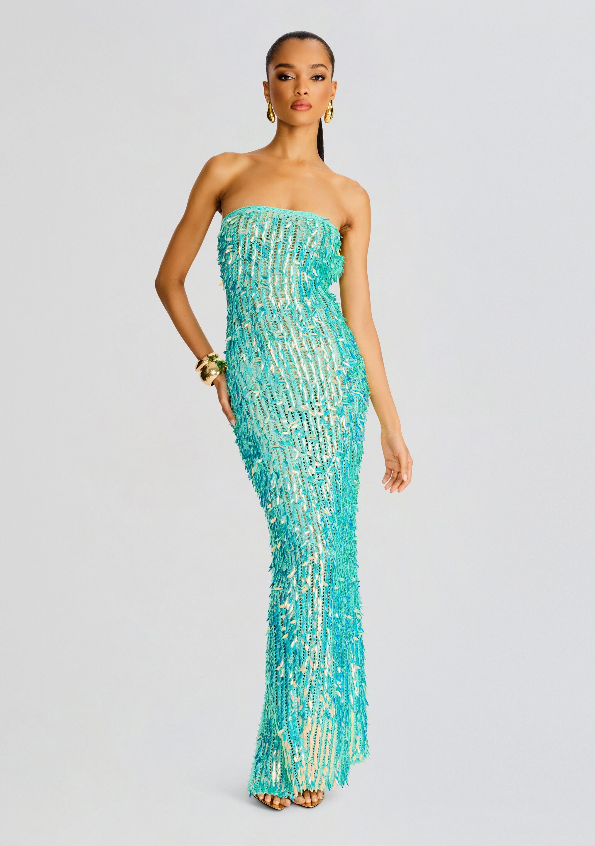 Nulla Feather Sequin Crochet Dress-Stylulu