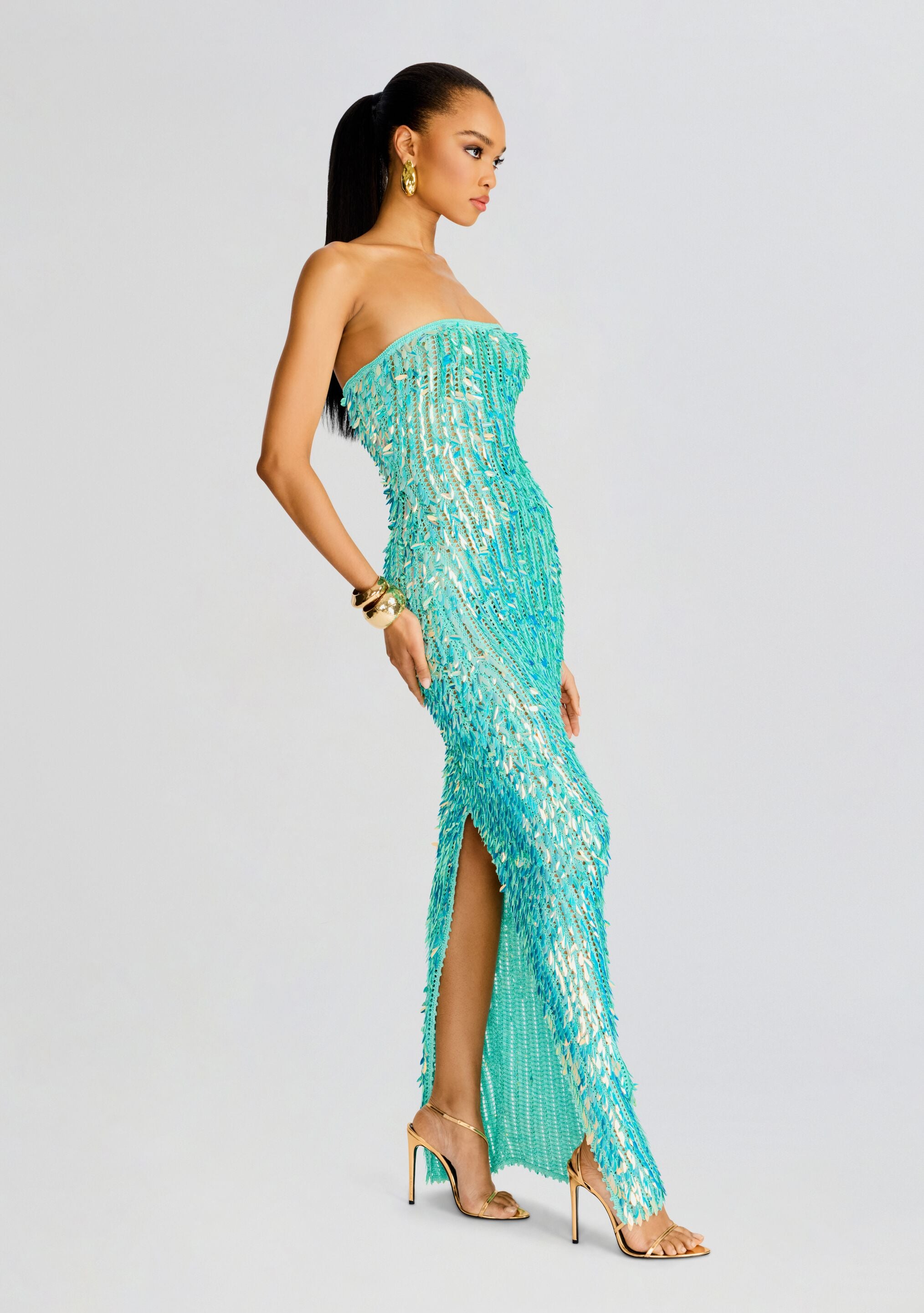 Nulla Feather Sequin Crochet Dress-Stylulu