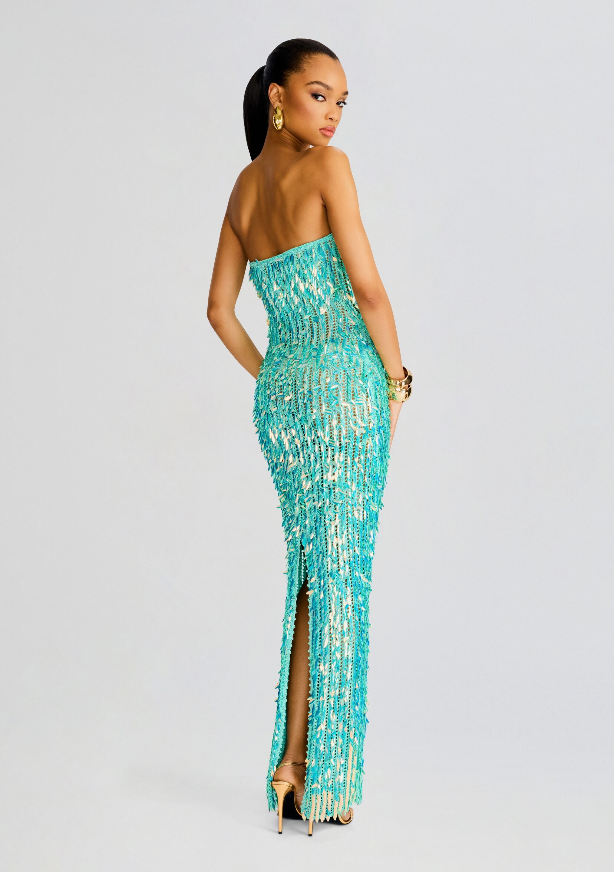 Nulla Feather Sequin Crochet Dress-Stylulu