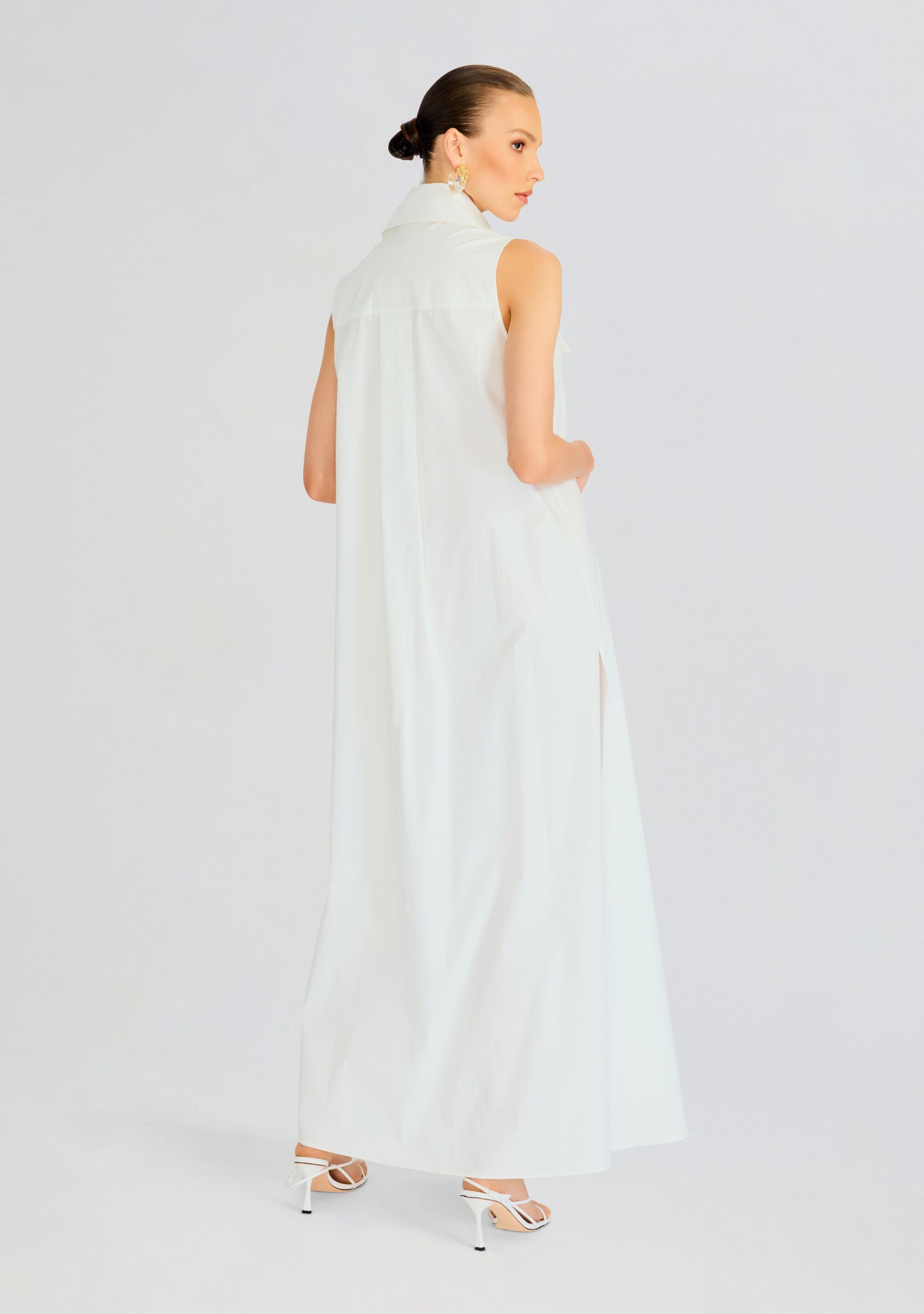 Sleeveless Floor Length Shirt Dress-Stylulu