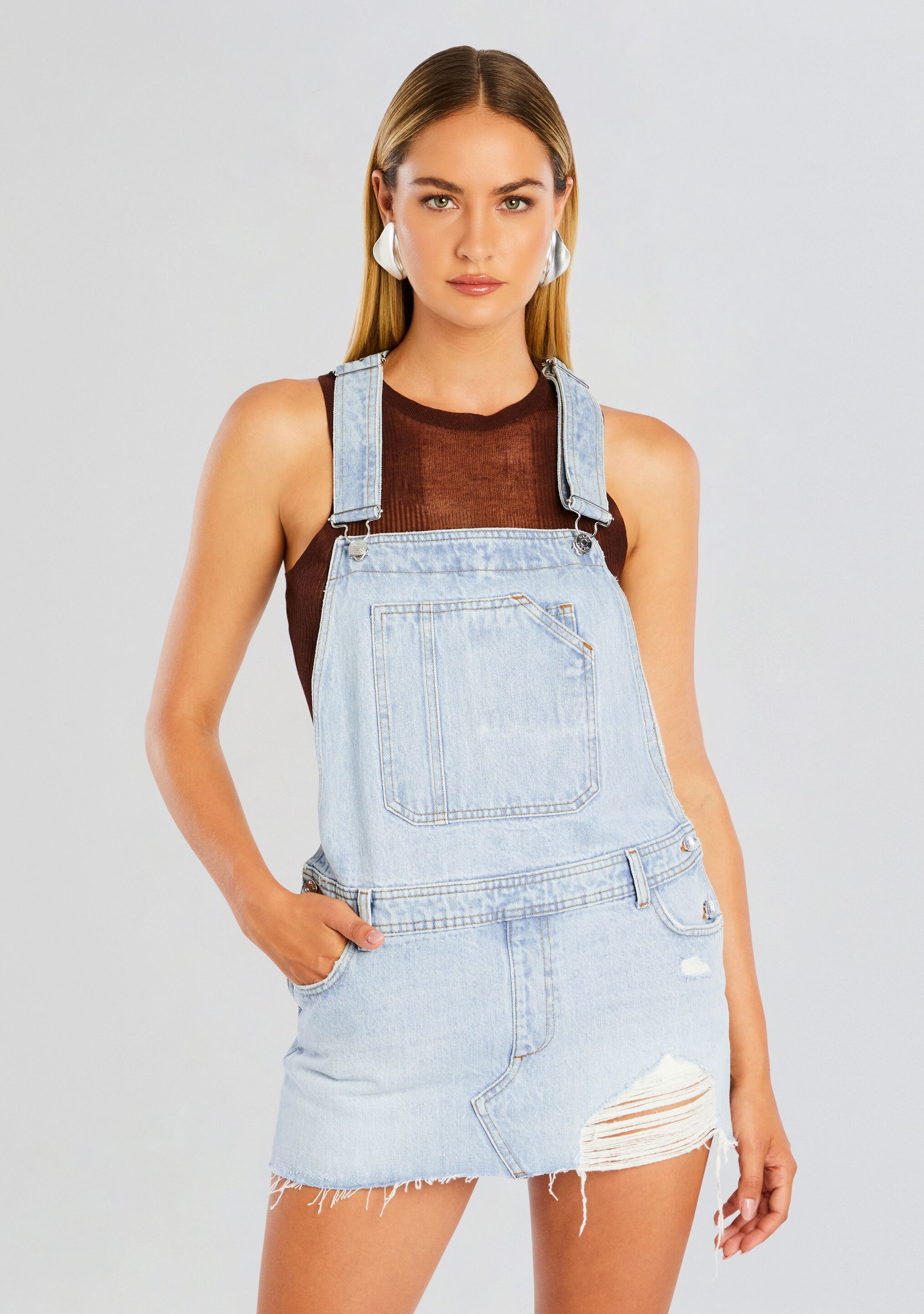 Moe Overall Mini Dress-Stylulu