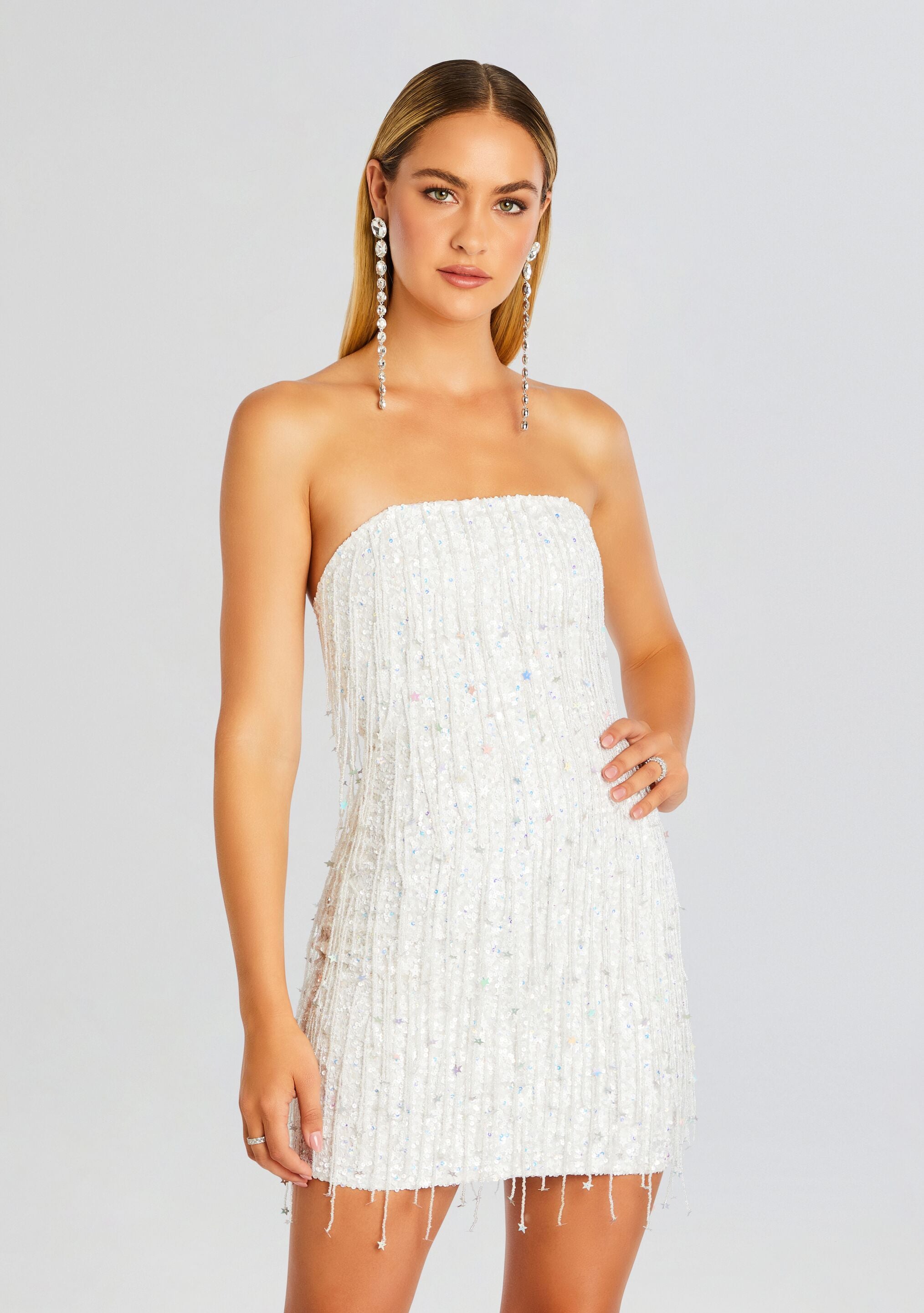 Heather Sequin Star Fringe Dress-Stylulu
