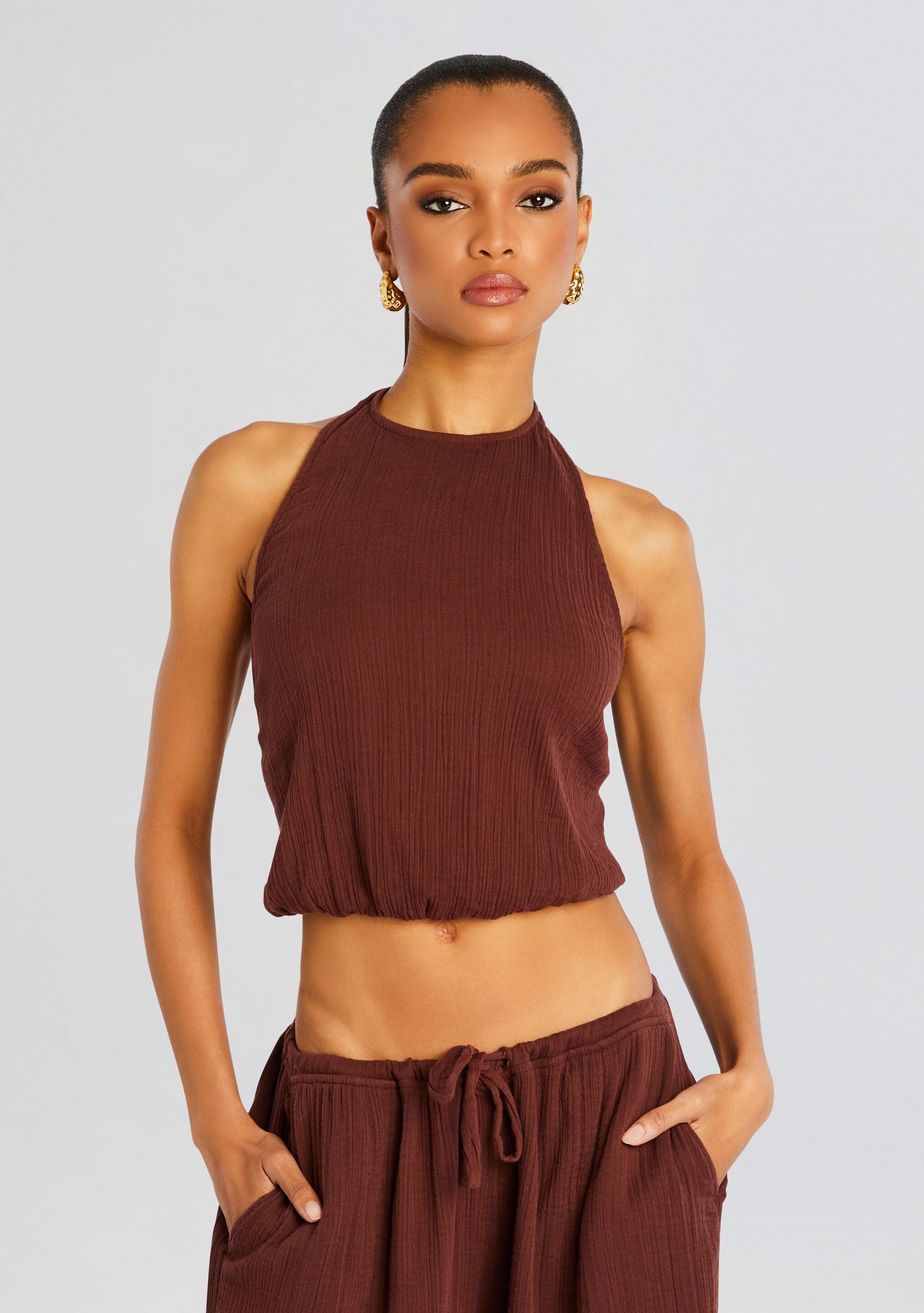 Yen Gauze Halter Top-Stylulu