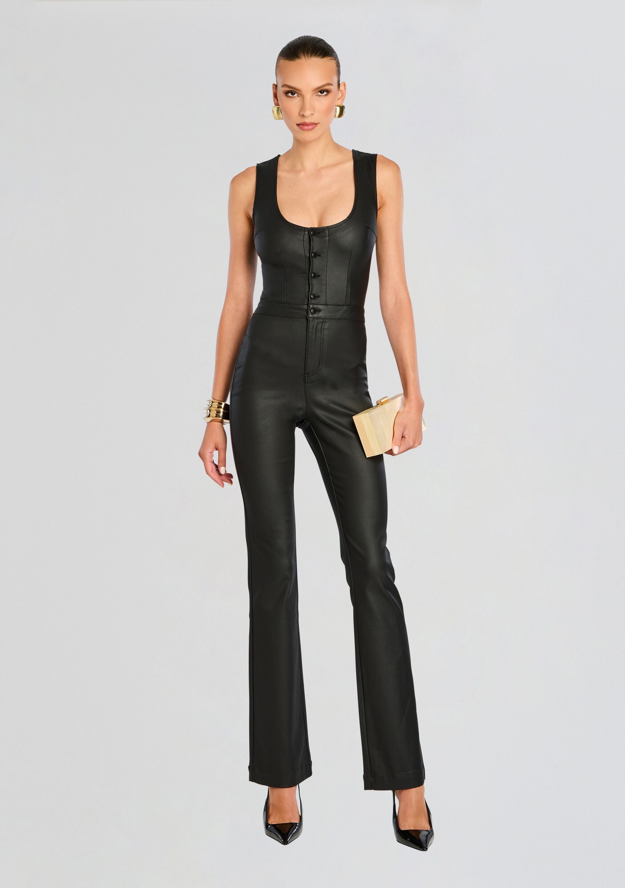 Mckinnon Coated Denim Jumpsuit-Stylulu