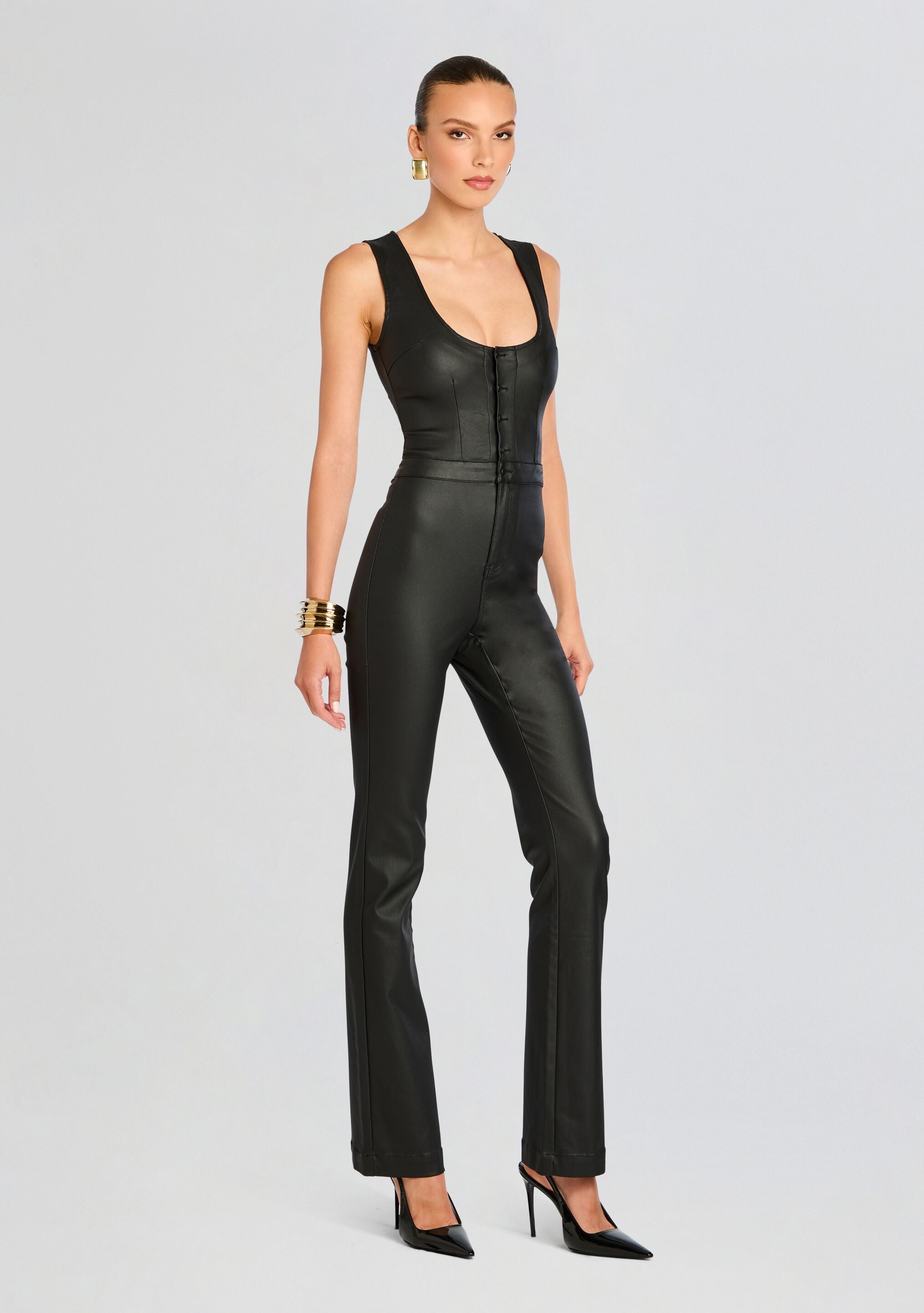 Mckinnon Coated Denim Jumpsuit-Stylulu