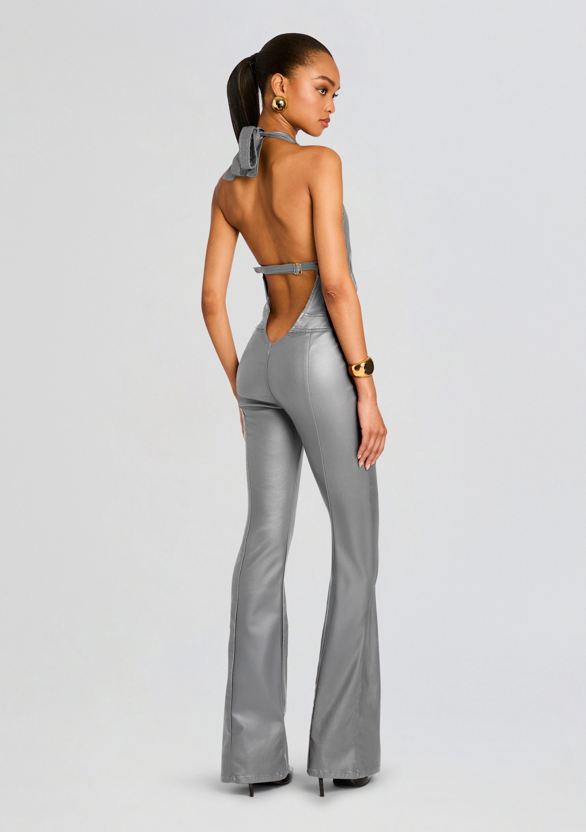 Cynthia Coated Denim Jumpsuit-Stylulu