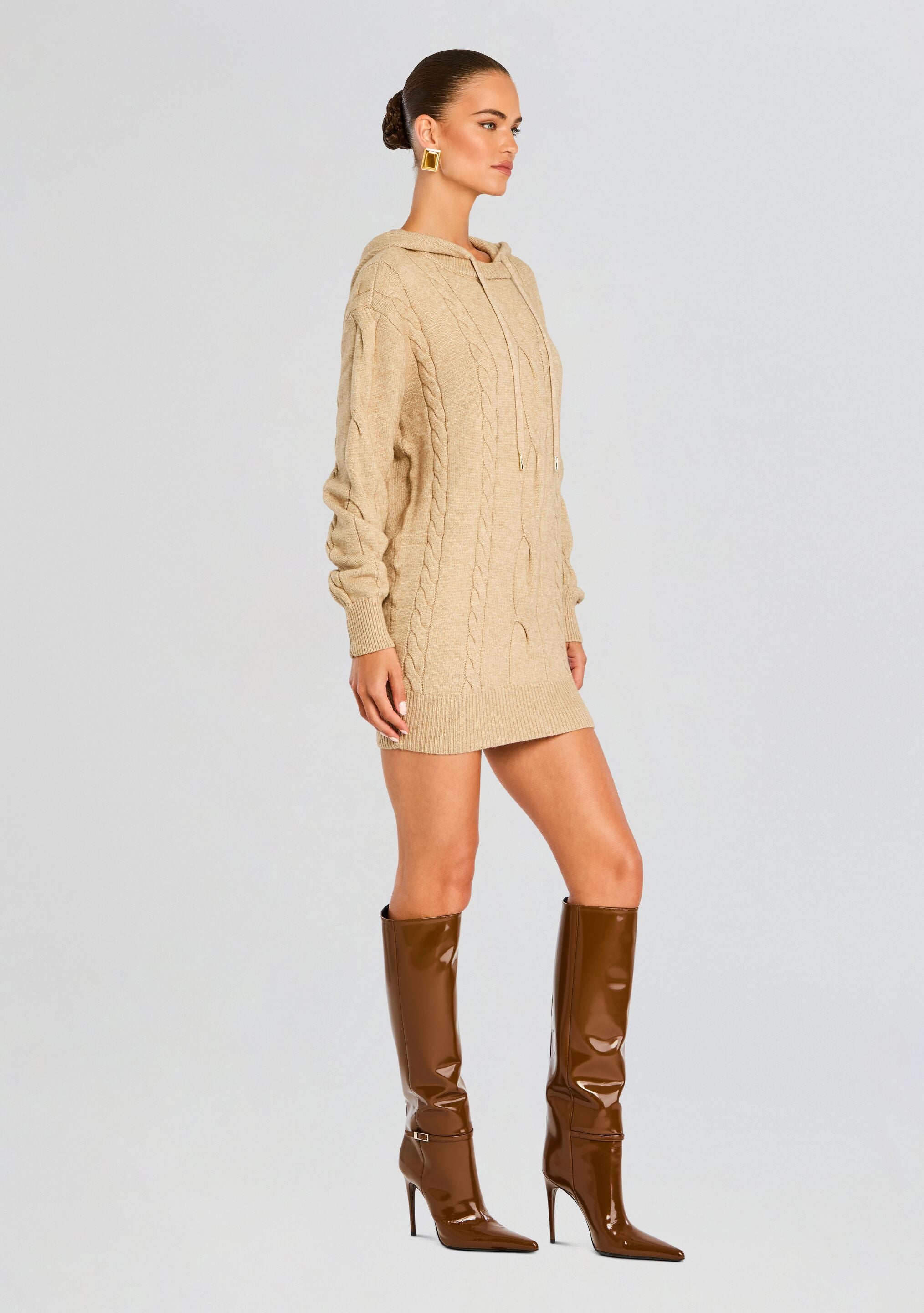 Cab Cable Knit Hoodie Dress-Stylulu