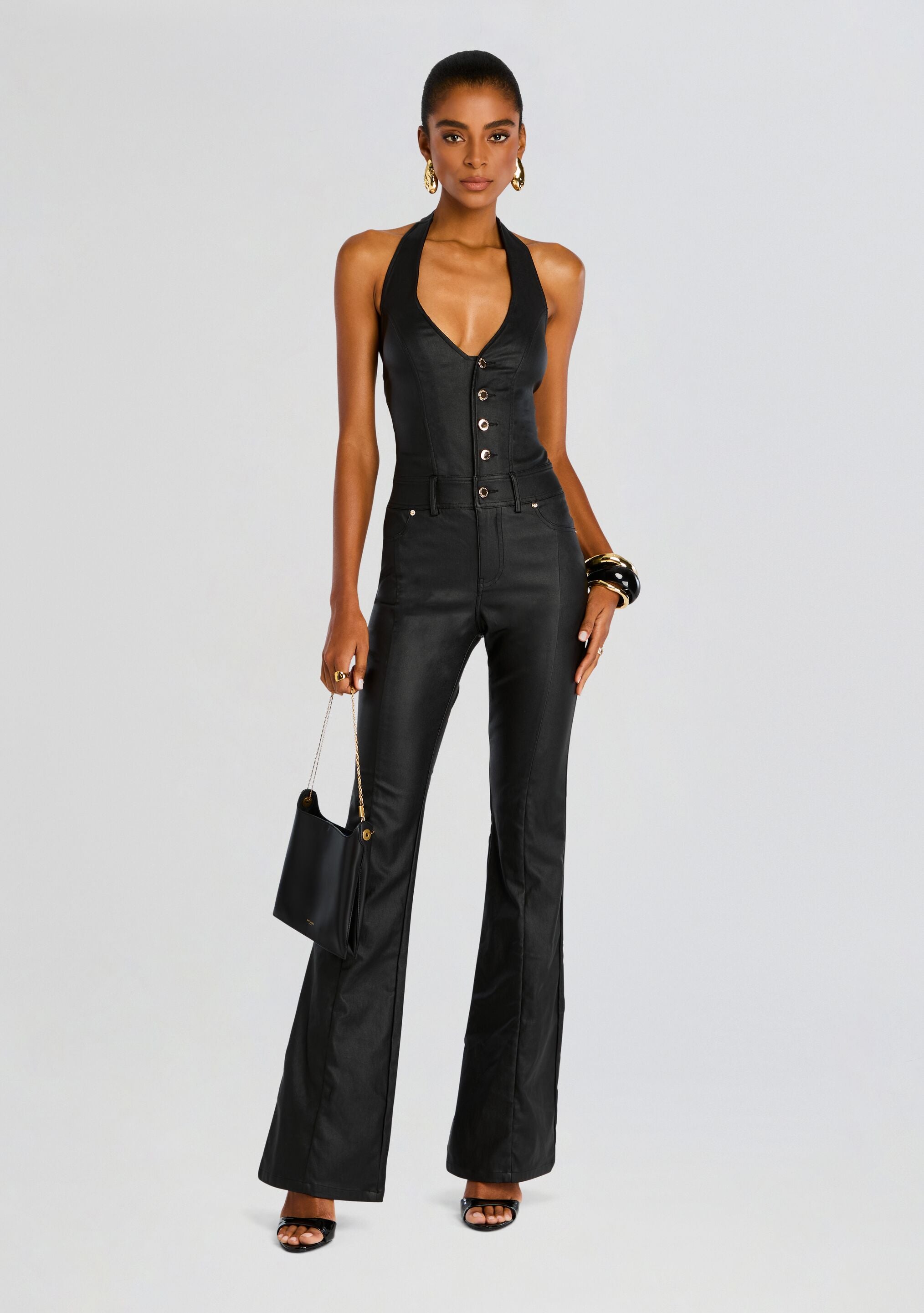 Cynthia Coated Denim Jumpsuit-Stylulu