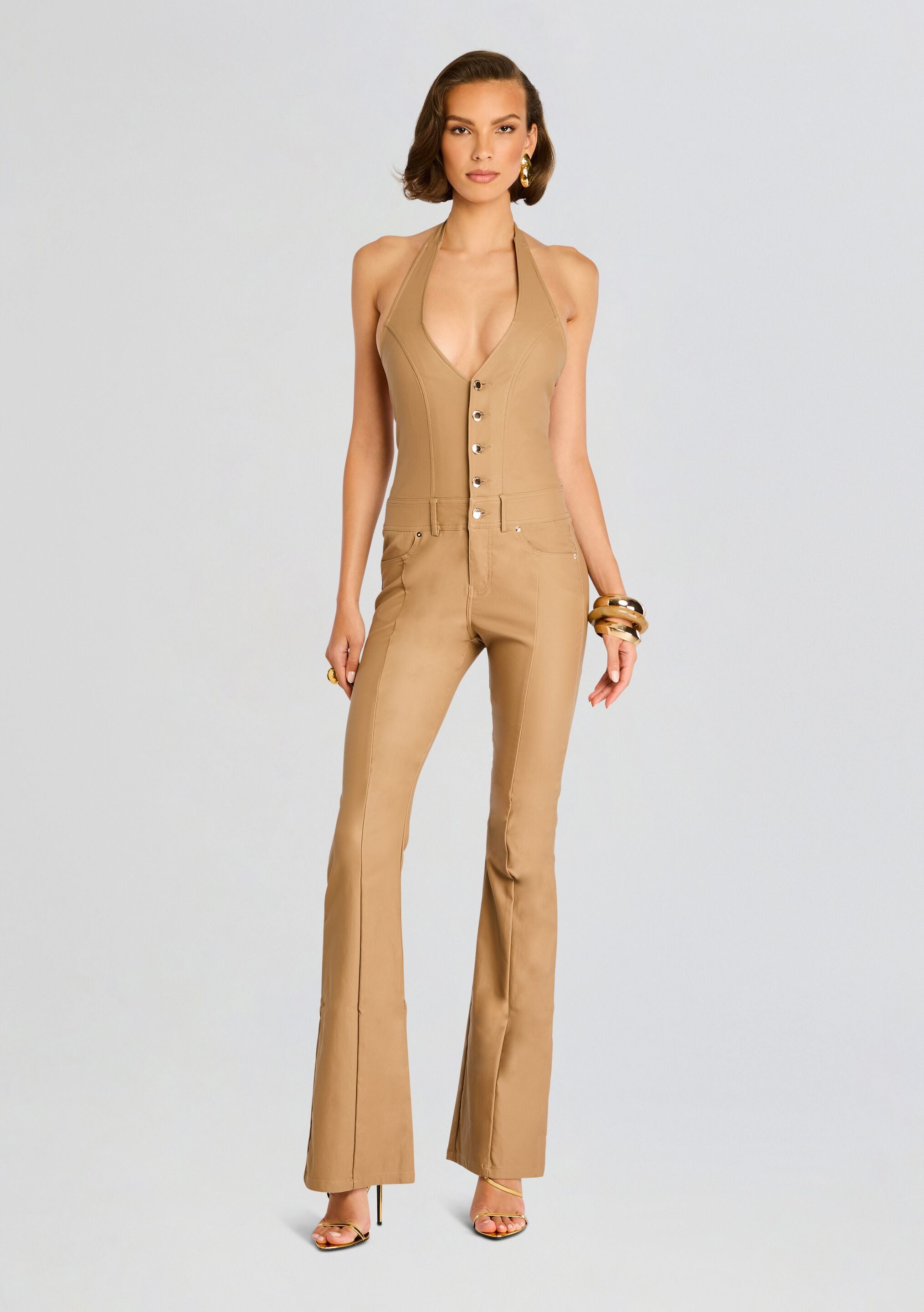 Cynthia Coated Denim Jumpsuit-Stylulu