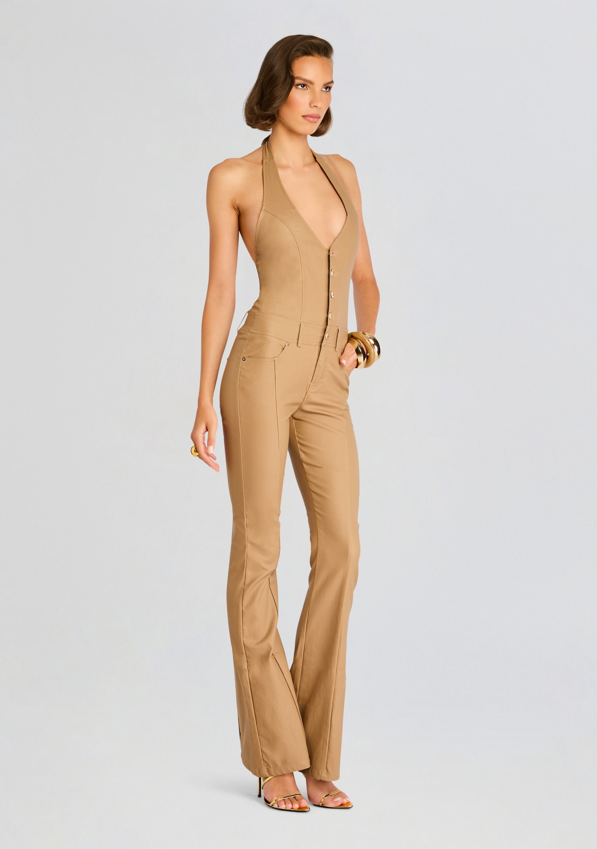 Cynthia Coated Denim Jumpsuit-Stylulu