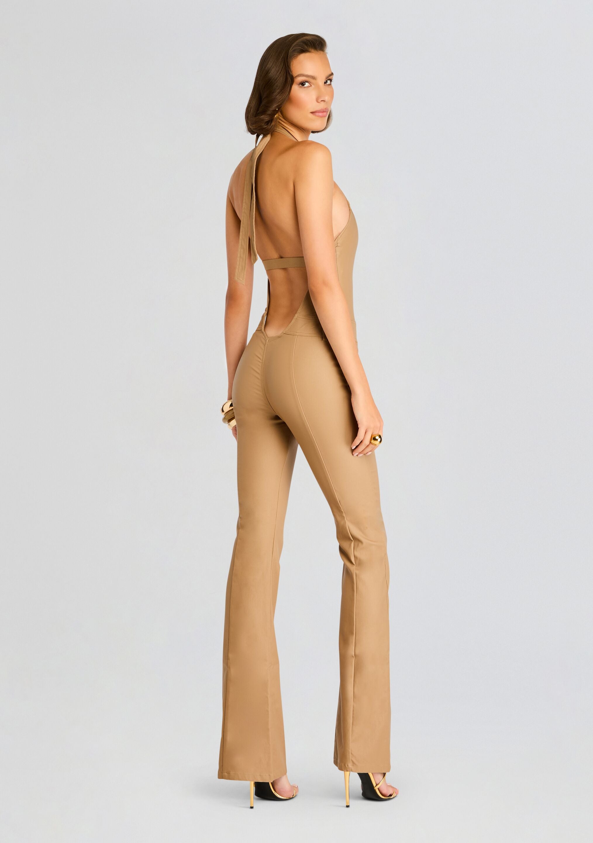 Cynthia Coated Denim Jumpsuit-Stylulu