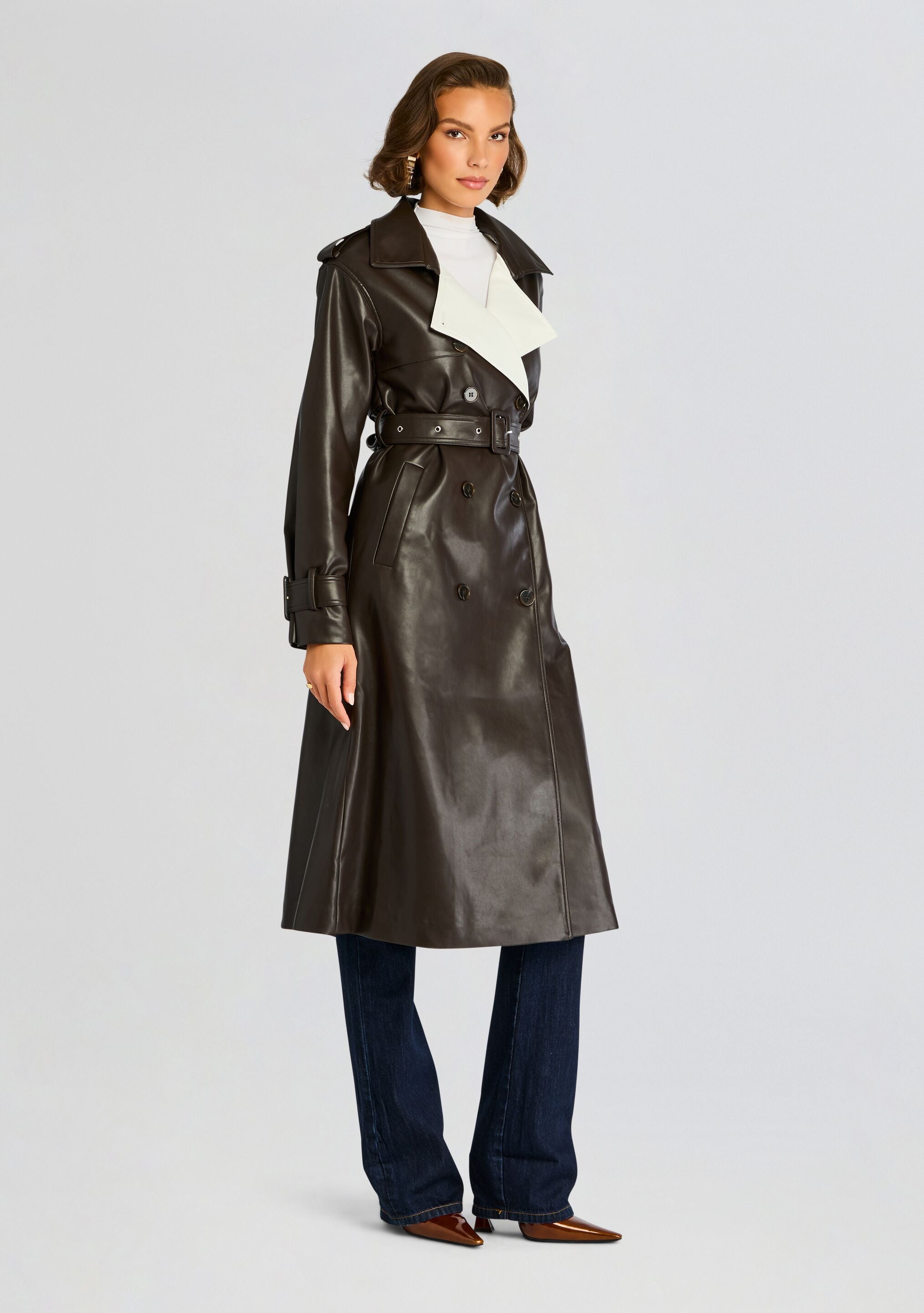 Estelle Vegan Leather Trench Coat-Stylulu