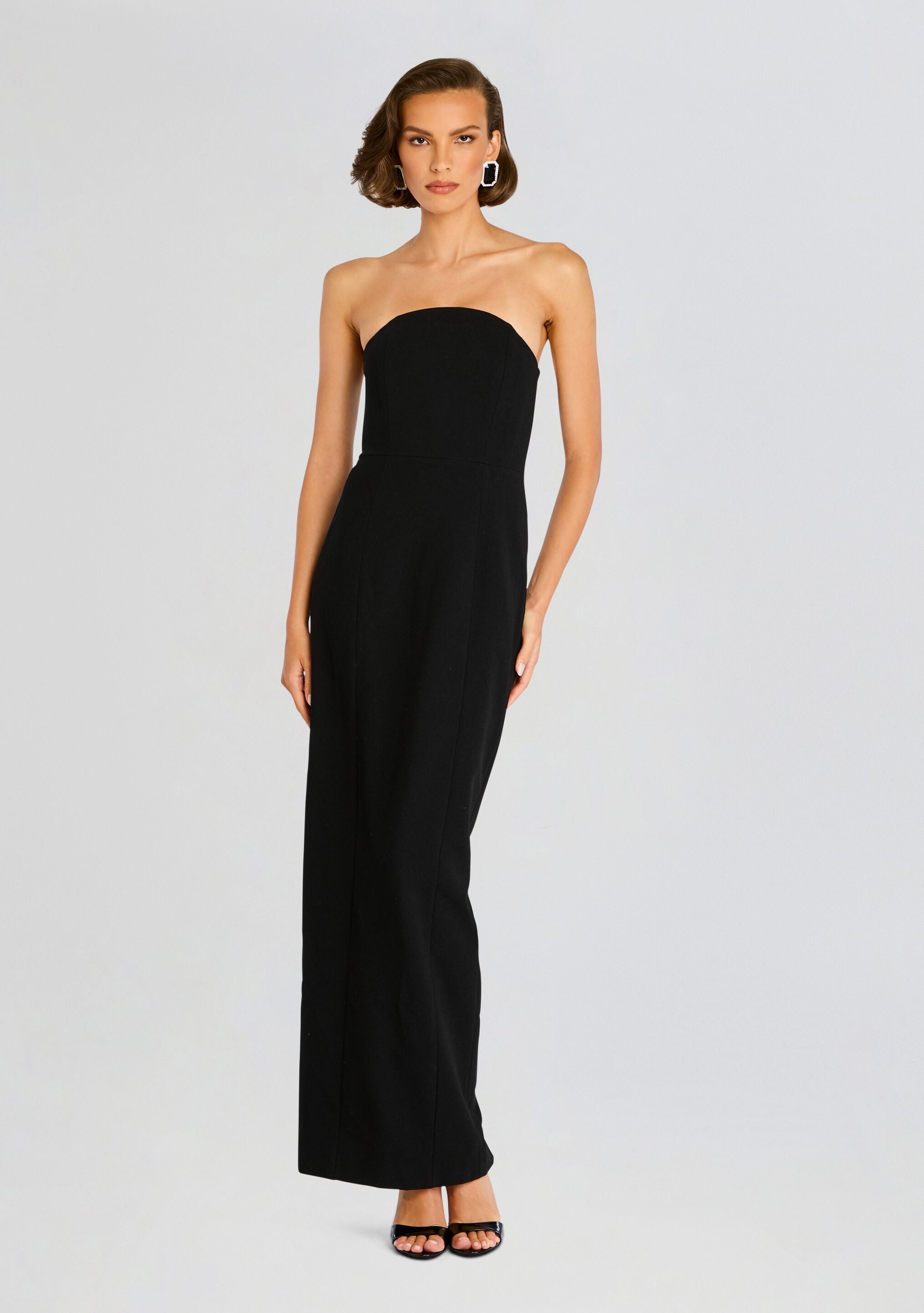Half Moon Evening Dress with White Bowed Plumes-Stylulu