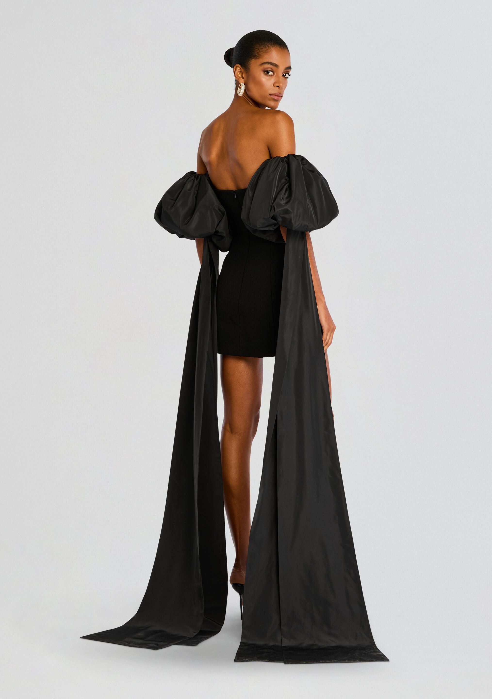 Laurent Mini Button Dress with Black Plumes-Stylulu