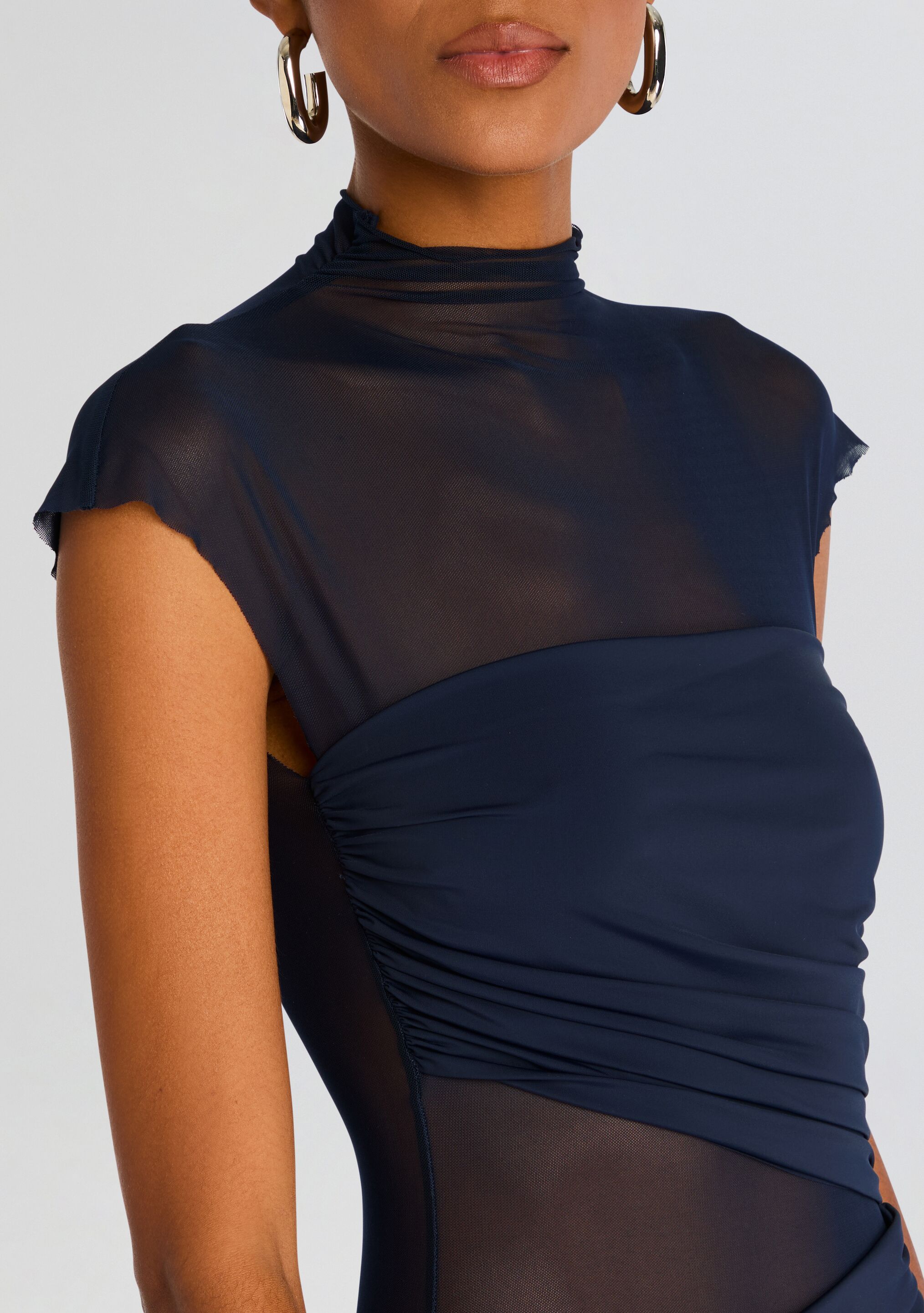 Tabitha Mesh Ruched Midi Dress-Stylulu