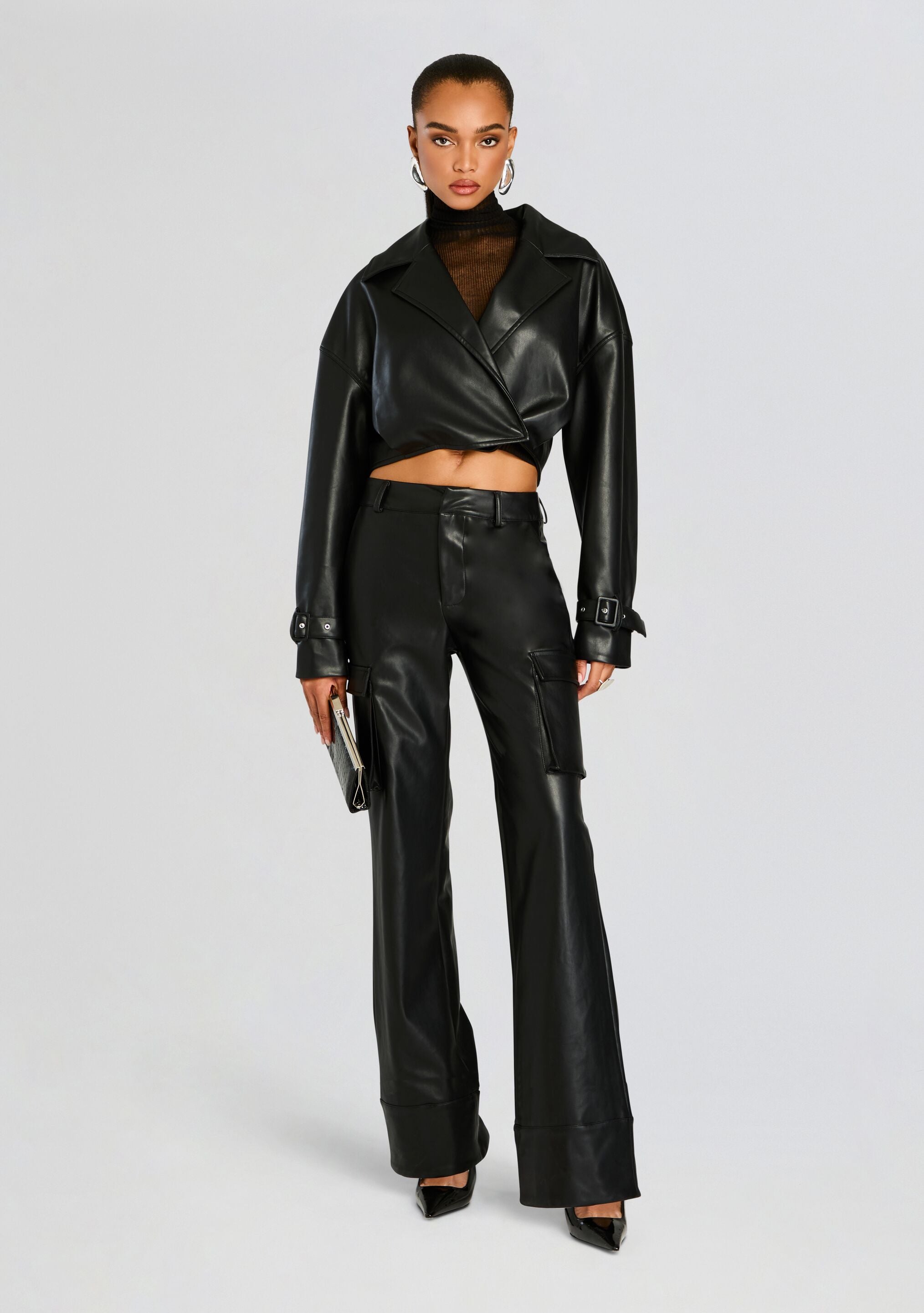 Koda Vegan Leather Cropped Trench-Stylulu