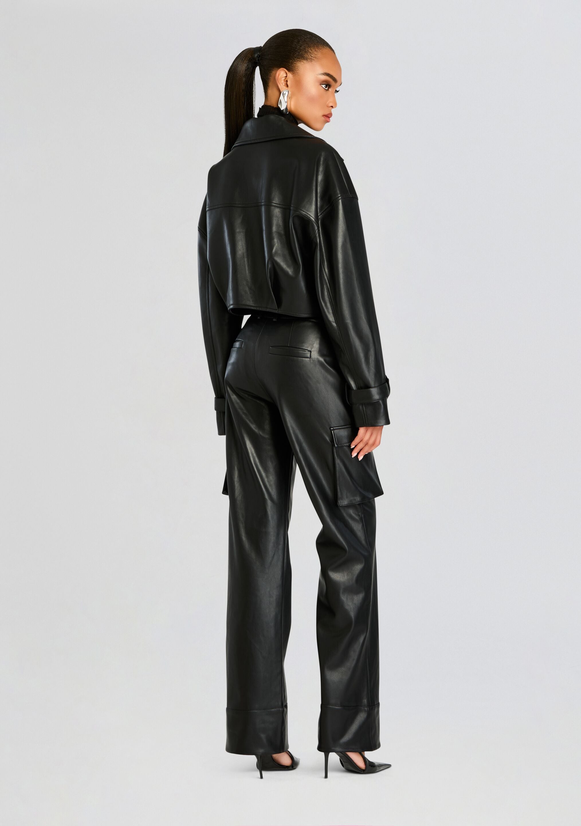 Koda Vegan Leather Cropped Trench-Stylulu