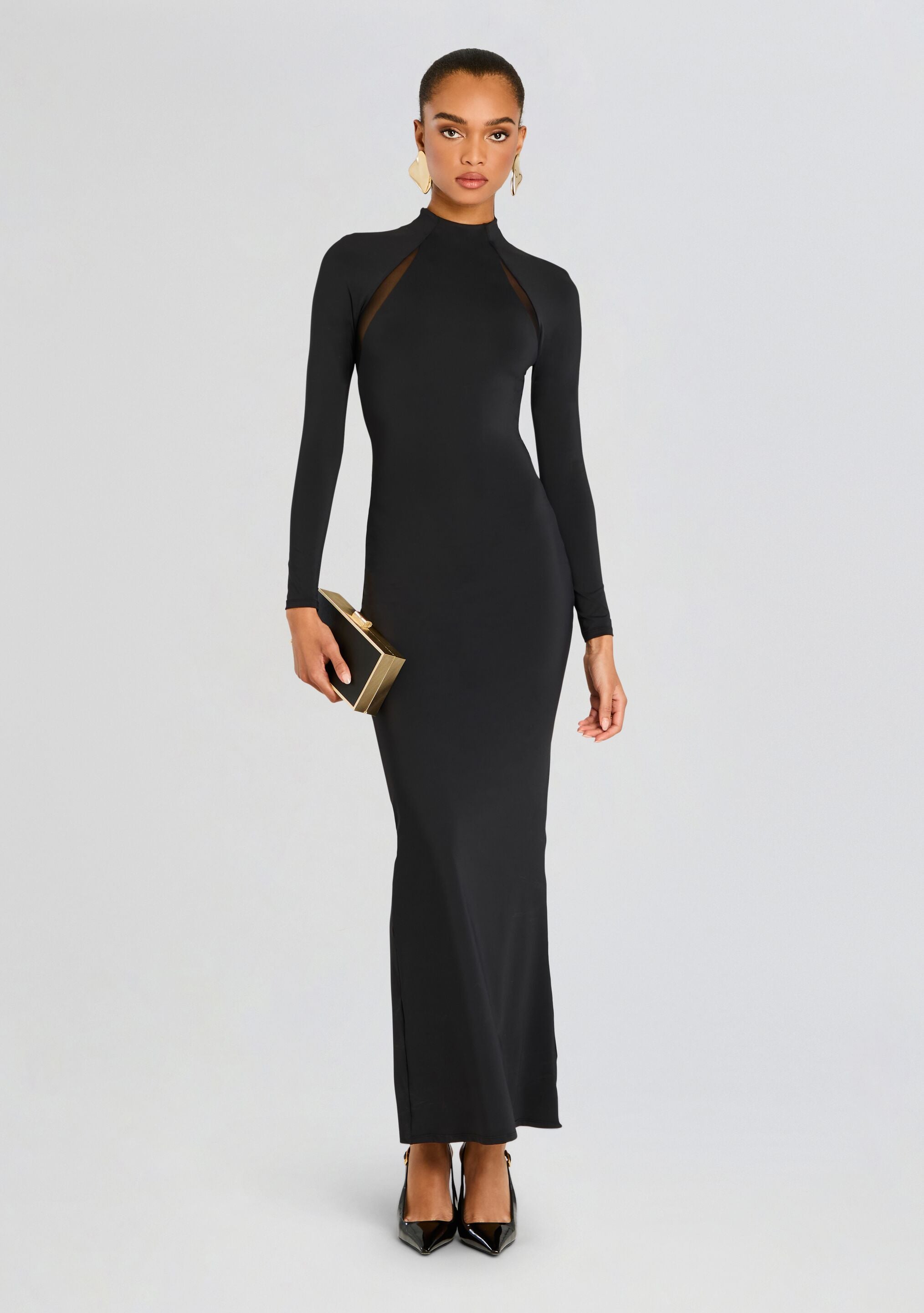 Krystal Maxi Dress with Mesh Paneling-Stylulu