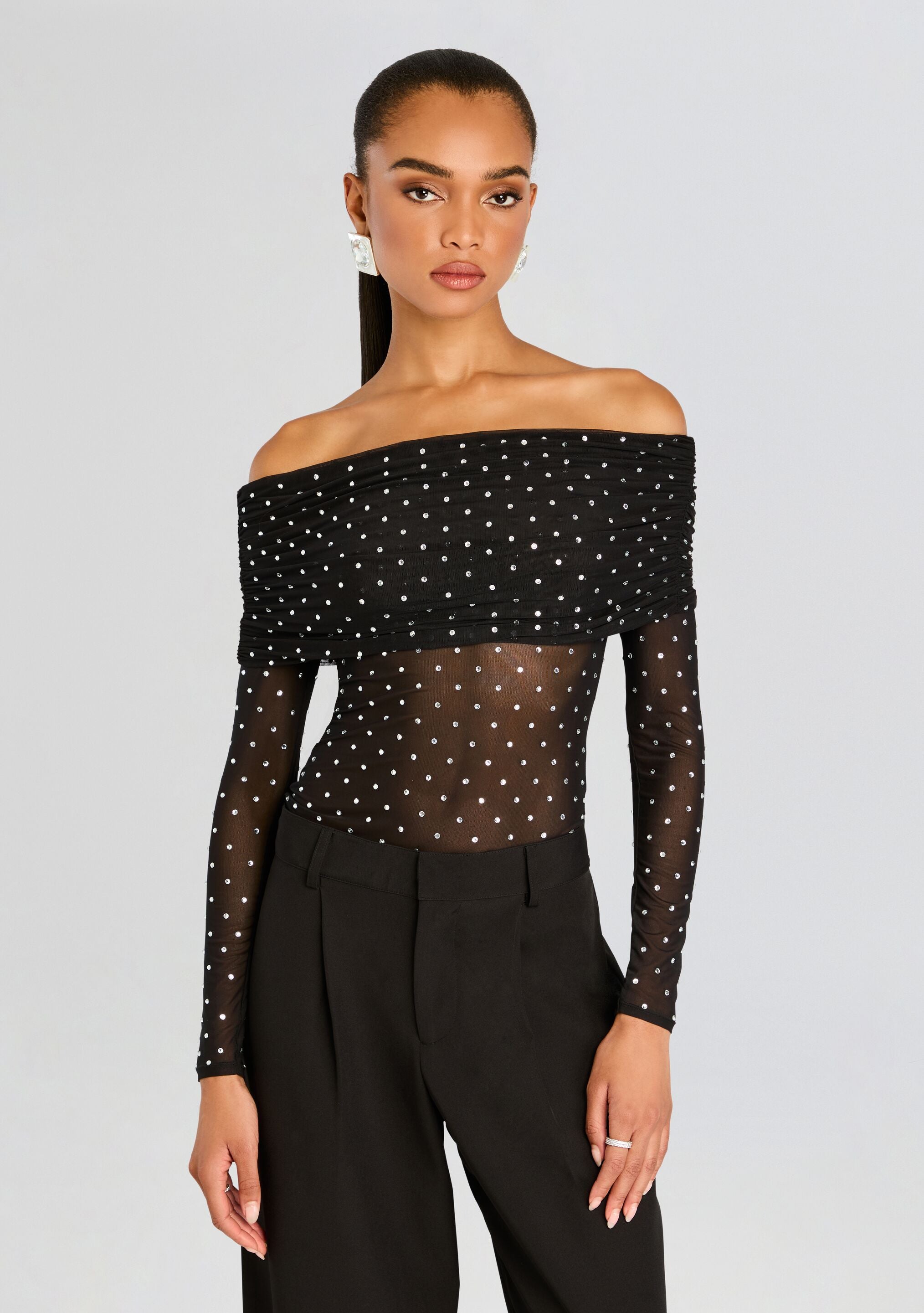 Oriana Embellished Mesh Top-Stylulu