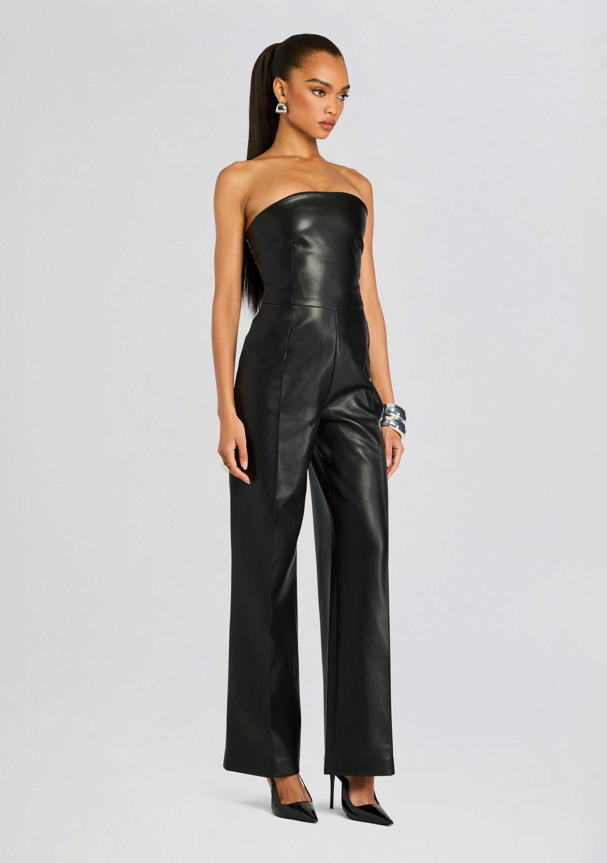 Zoe Vegan Leather Jumpsuit-Stylulu