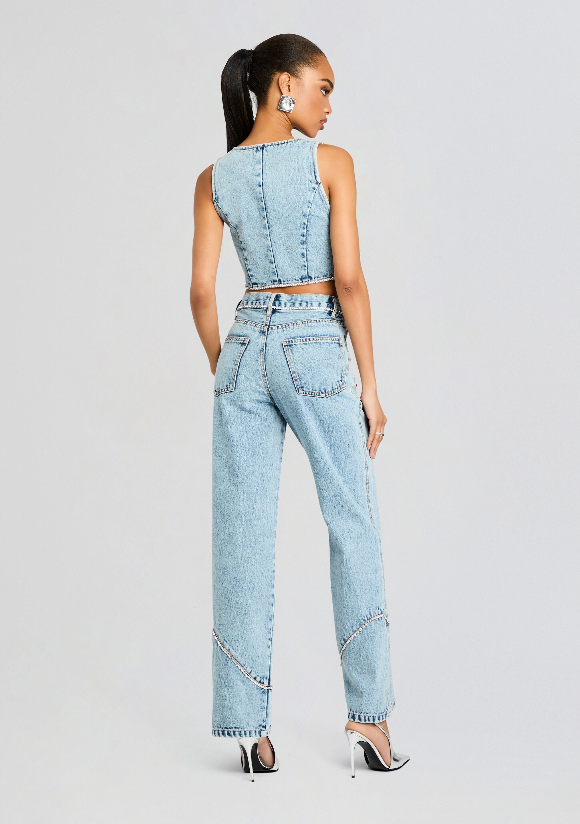 Jordi Embellished Denim Vest-Stylulu