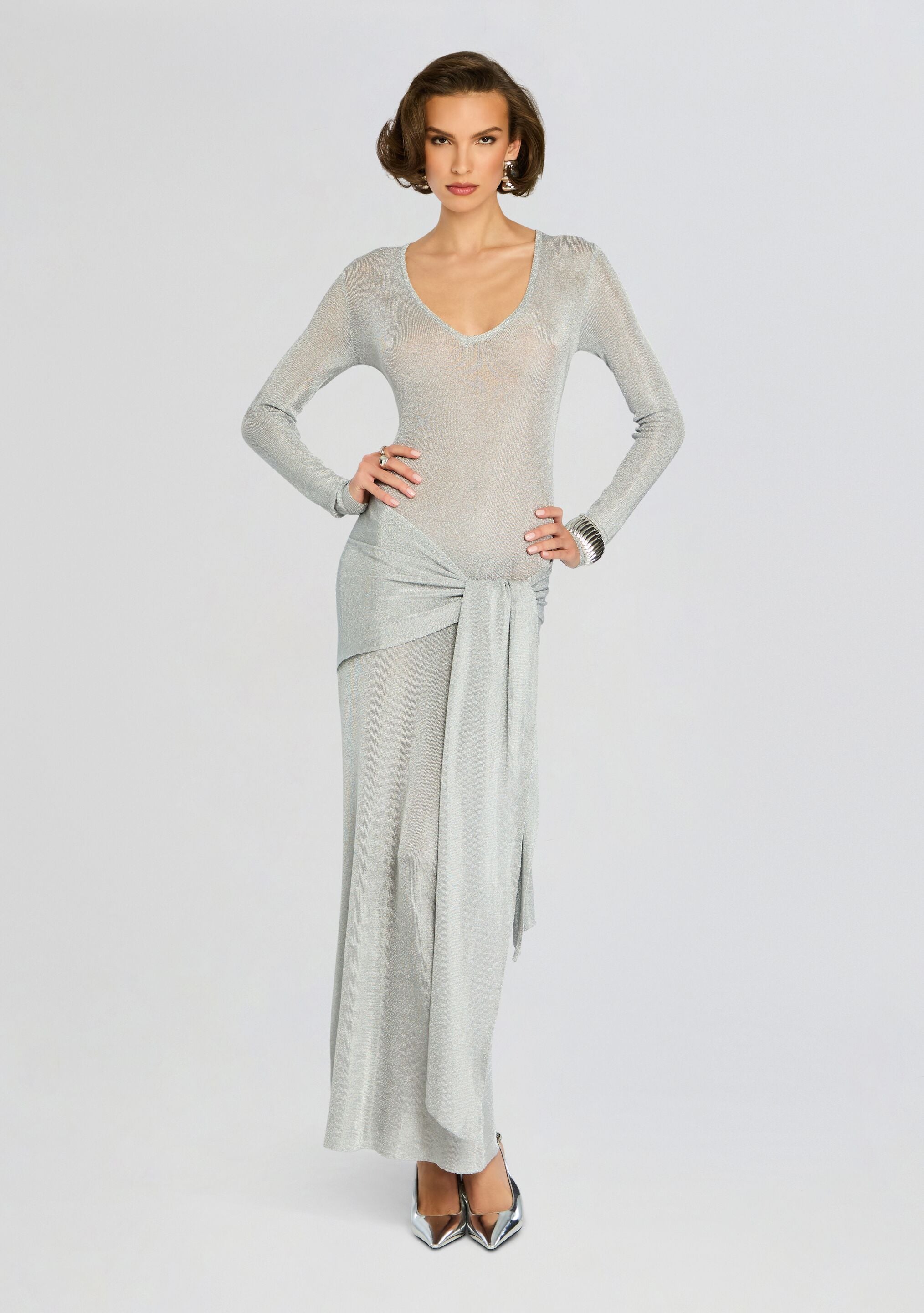 Ashera Metallic Knit Dress-Stylulu