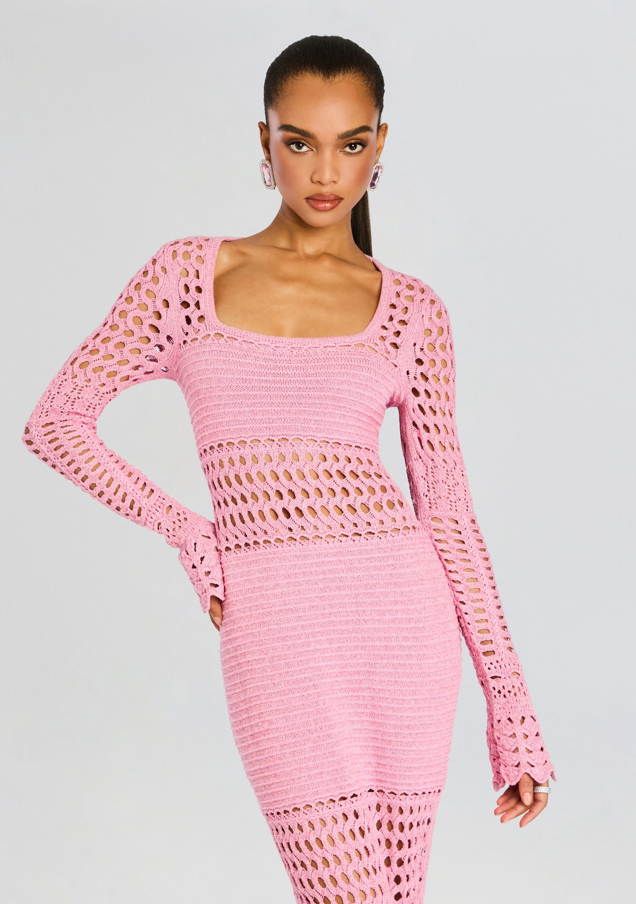 Airie Knit Crochet Dress-Stylulu