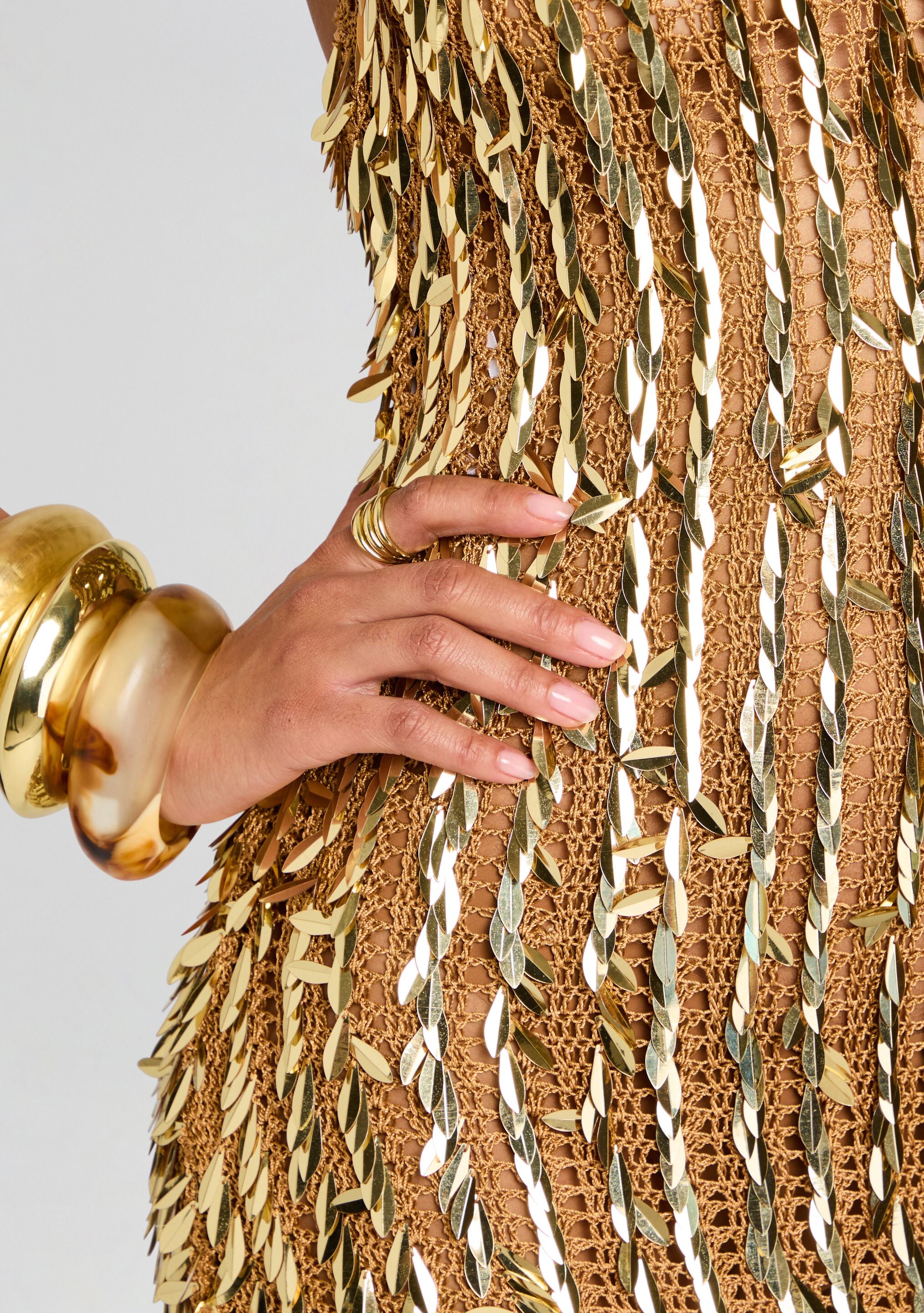 Saros Feather Sequin Crochet Dress-Stylulu