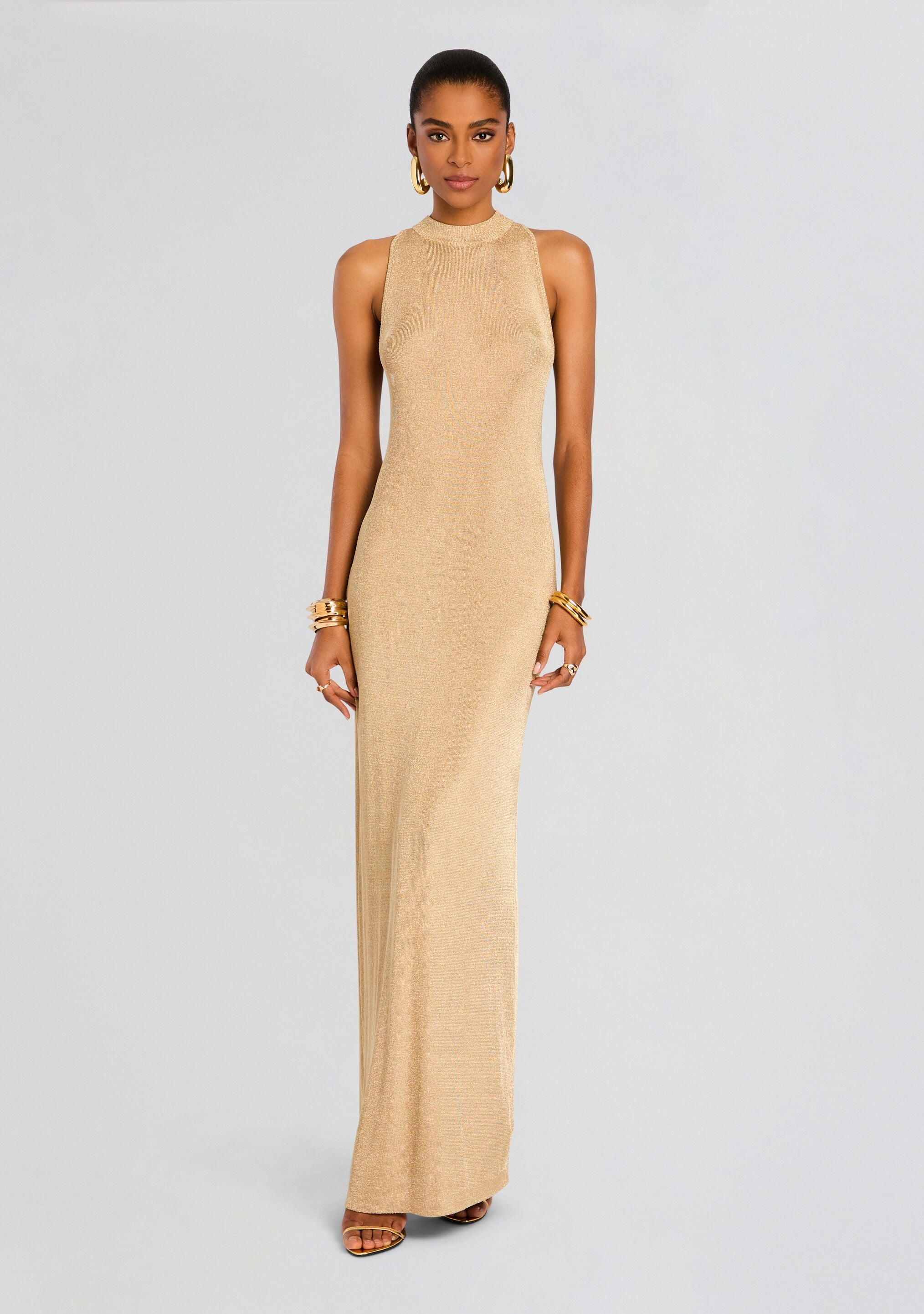 Henne Metallic Knit Maxi Dress-Stylulu