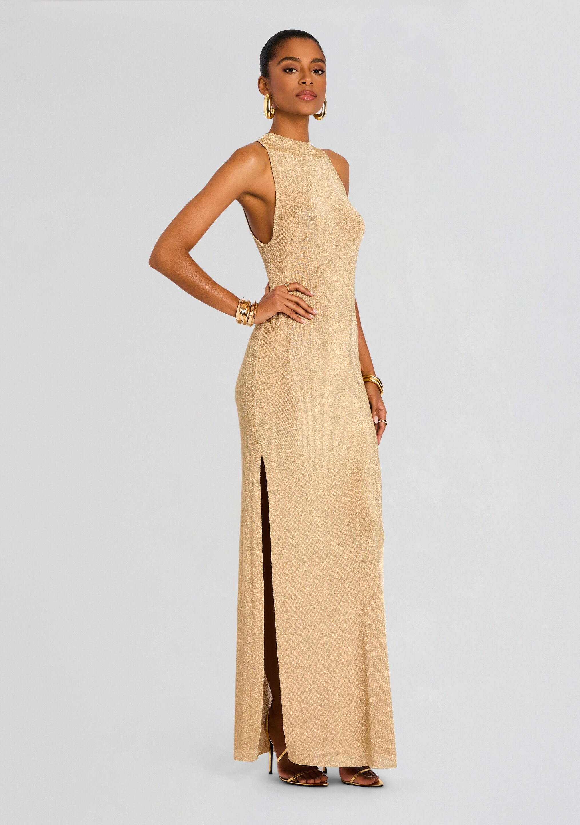 Henne Metallic Knit Maxi Dress-Stylulu