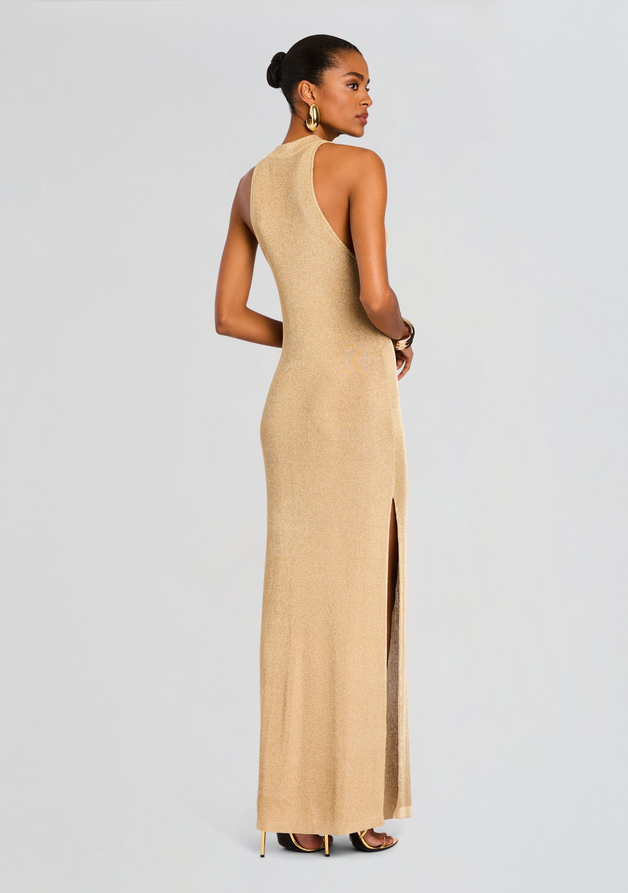 Henne Metallic Knit Maxi Dress-Stylulu