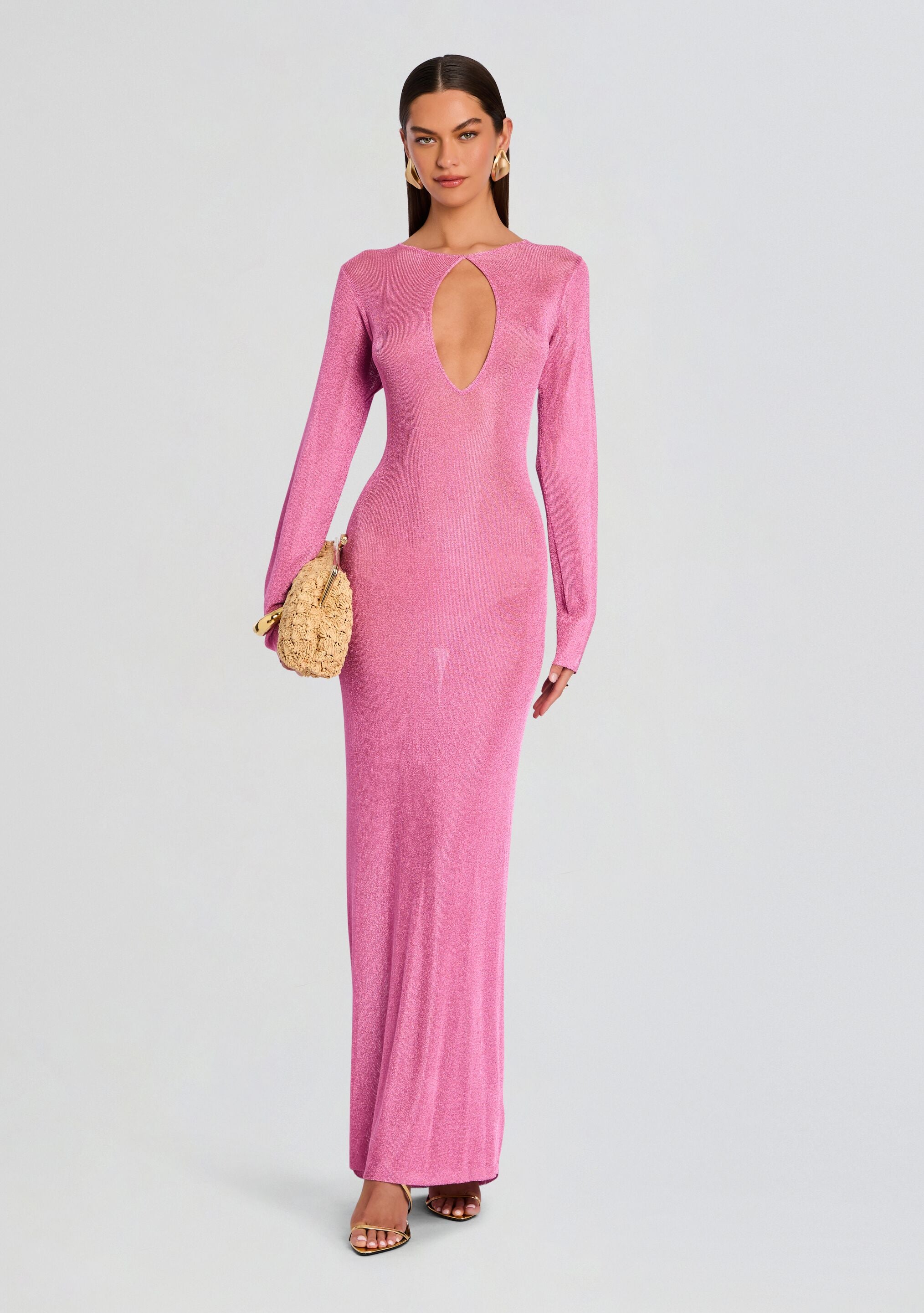 Carmel Metallic Knit Maxi Dress-Stylulu